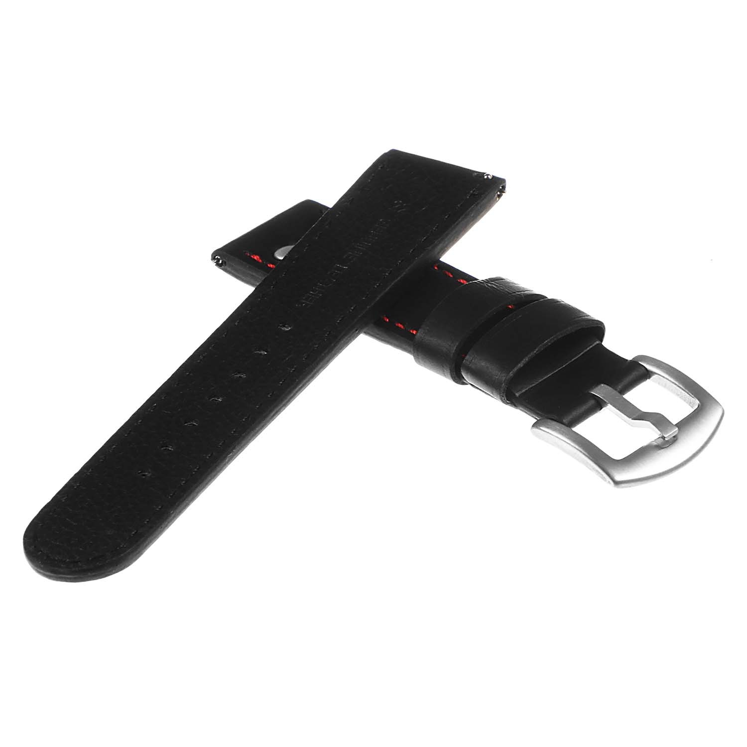 DASSARI 22mm Black w/ Red Stitching Pilot Quick Release Leather Watch Band Strap w/ Rivets