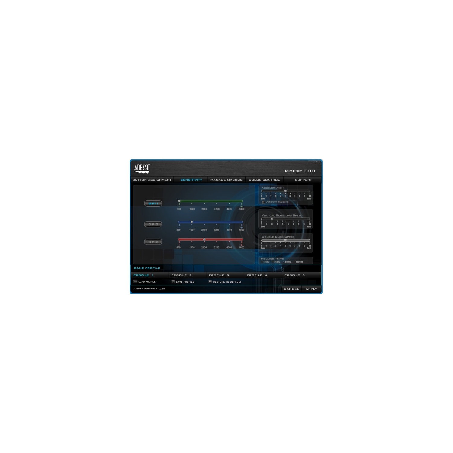 Souris optique sans fil 2400 ppp d’Adesso - Noir -