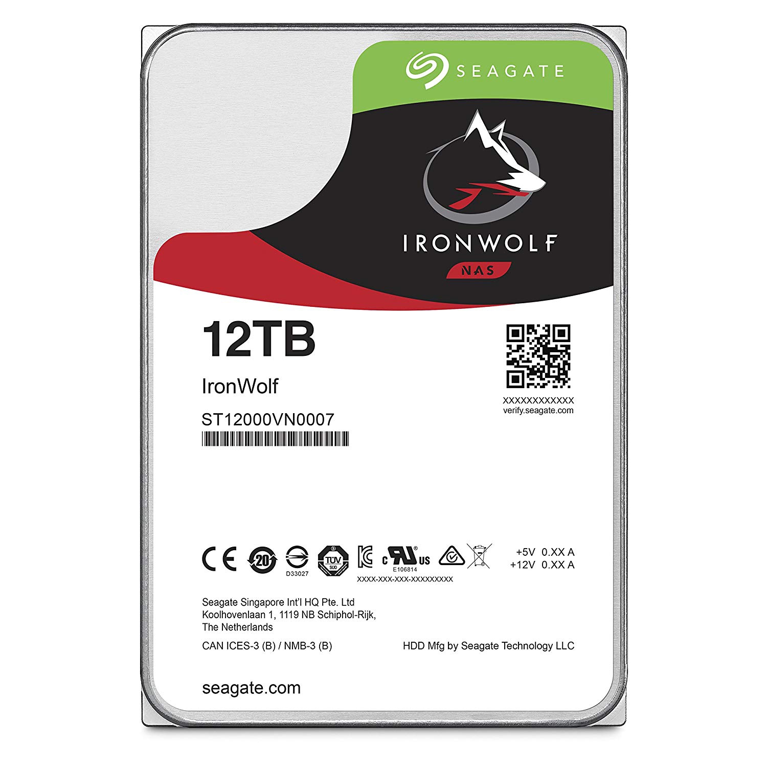 Seagate ST12000VN0007 12TB IronWolf NAS SATA 6Gb/s NCQ 256MB Cache 3.5-Inch Internal Hard Drive