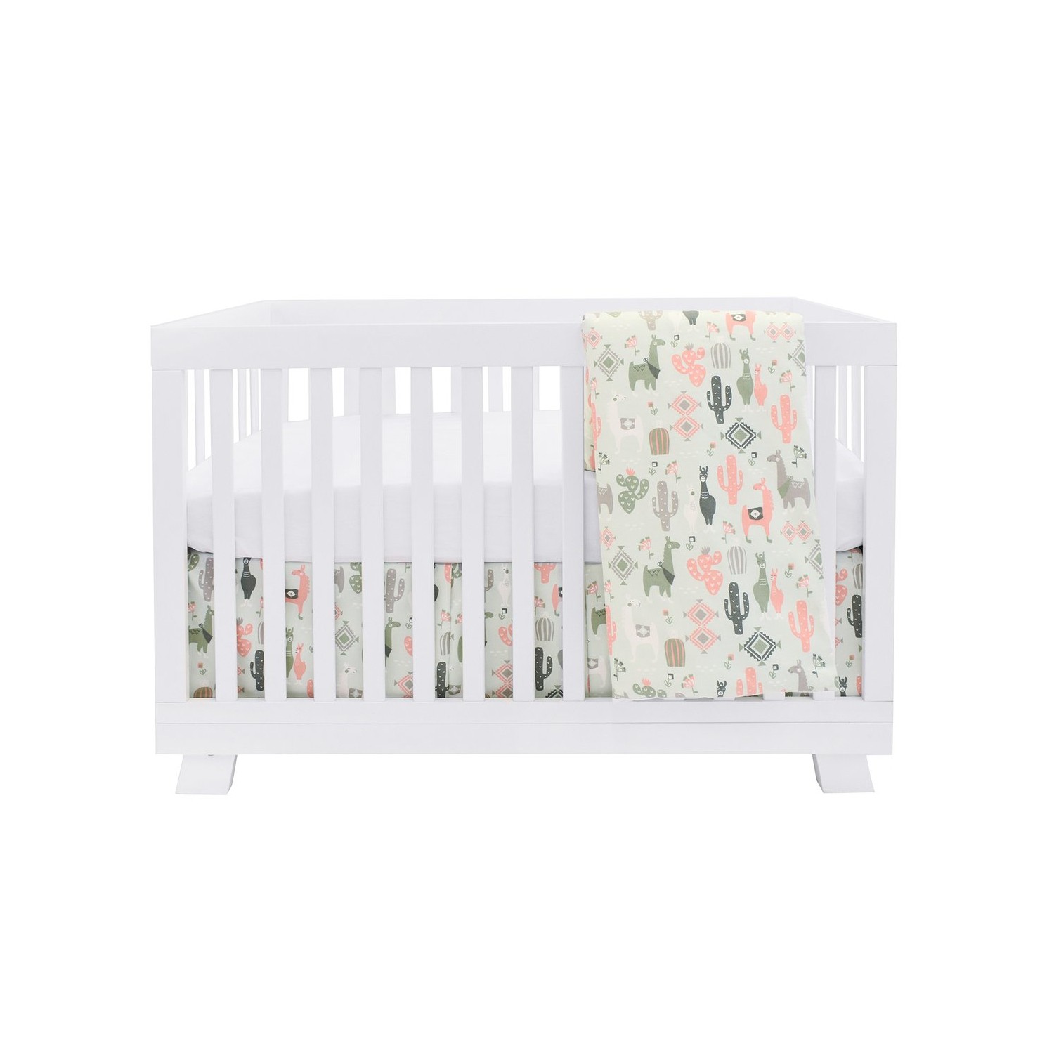 Bebelelo Baby Crib Bedding For Girls And Boys, Pink and Green Llama Love Sundown Design - 4-Piece Set