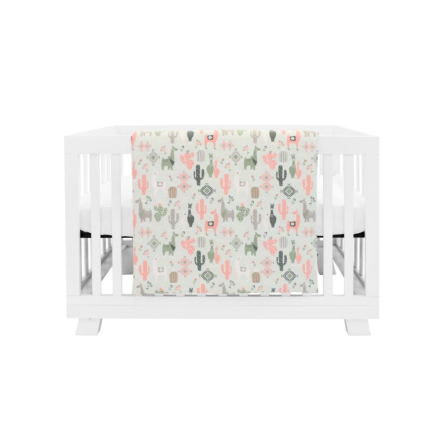 Bebelelo Baby Crib Bedding For Girls And Boys, Pink and Green Llama Love Sundown Design - 4-Piece Set