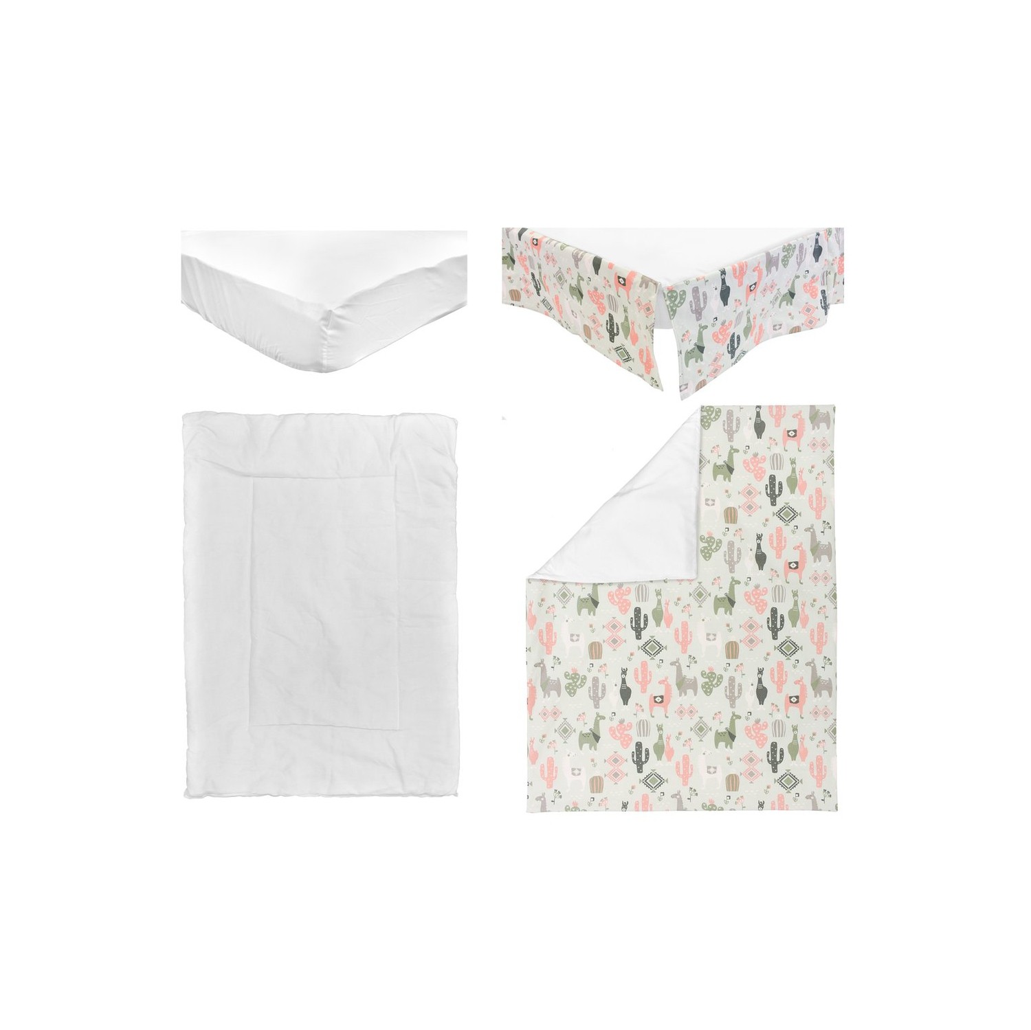 Bebelelo Baby Crib Bedding For Girls And Boys, Pink and Green Llama Love Sundown Design - 4-Piece Set