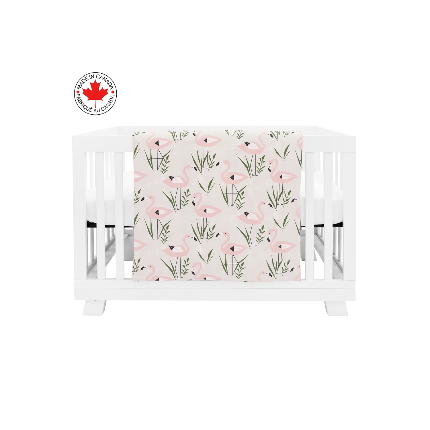 Bebelelo Baby Crib Bedding For Girls And Boys, Pink and White Flamingo Design - 4-Piece Set