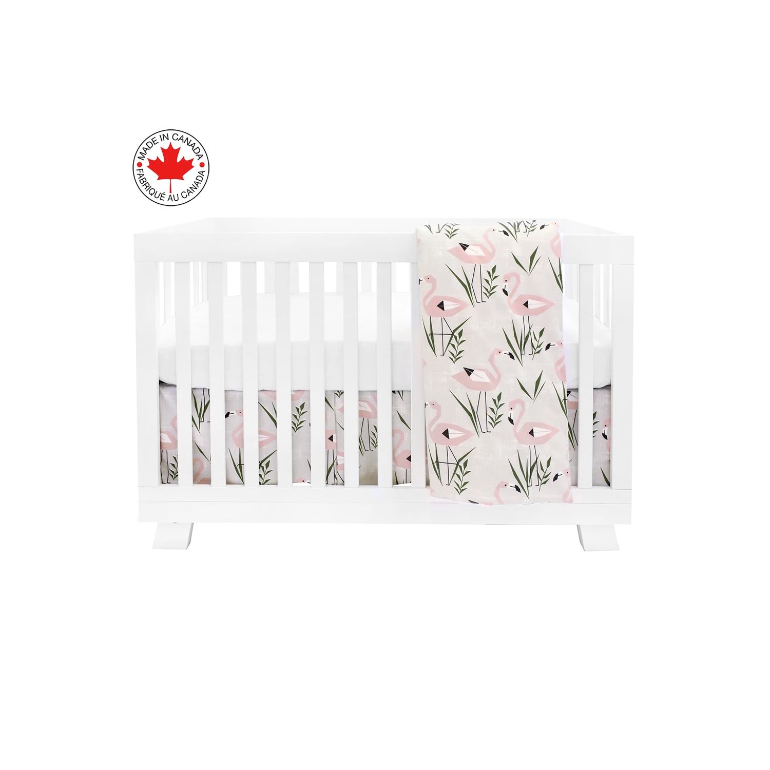 Bebelelo Baby Crib Bedding For Girls And Boys, Pink and White Flamingo Design - 4-Piece Set