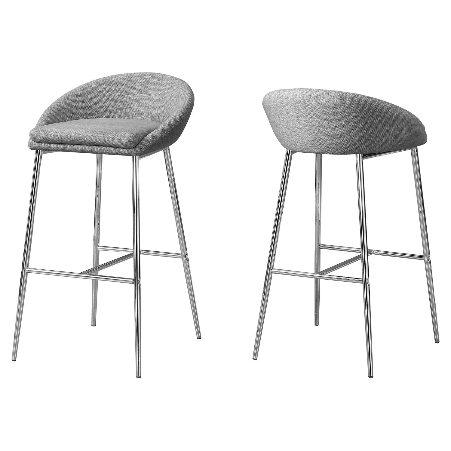 Tabouret de bar contemporain 2 pièces de Monarch - tissu gris - base chromée