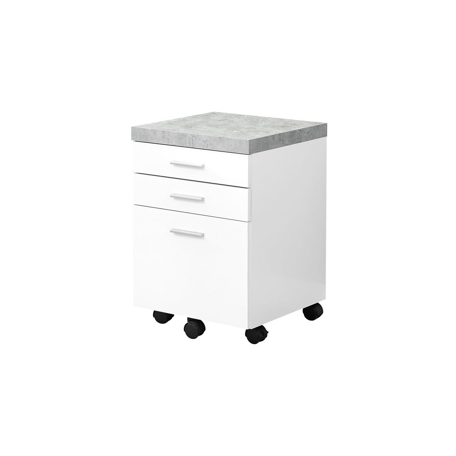 Classeur à 3 tiroirs, fini blanc ciment, sur roulettes