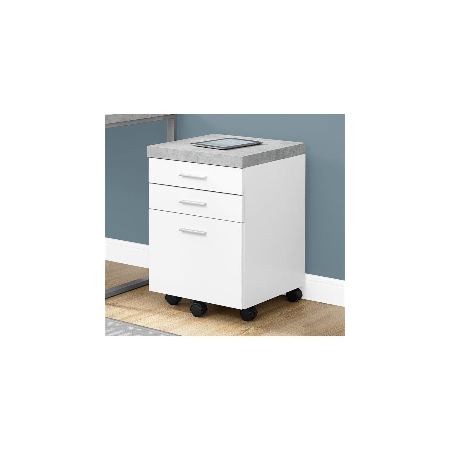Classeur à 3 tiroirs, fini blanc ciment, sur roulettes