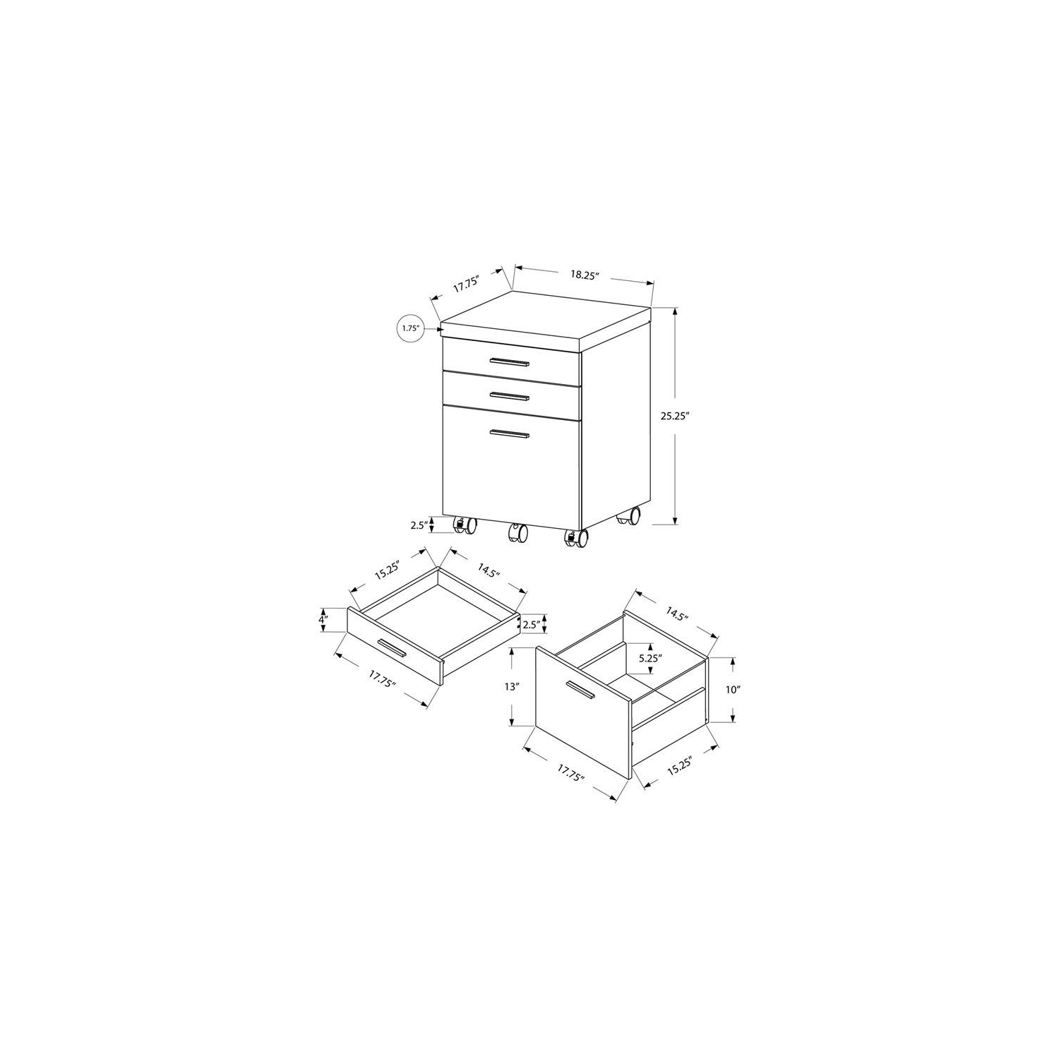 Classeur à 3 tiroirs, fini blanc ciment, sur roulettes