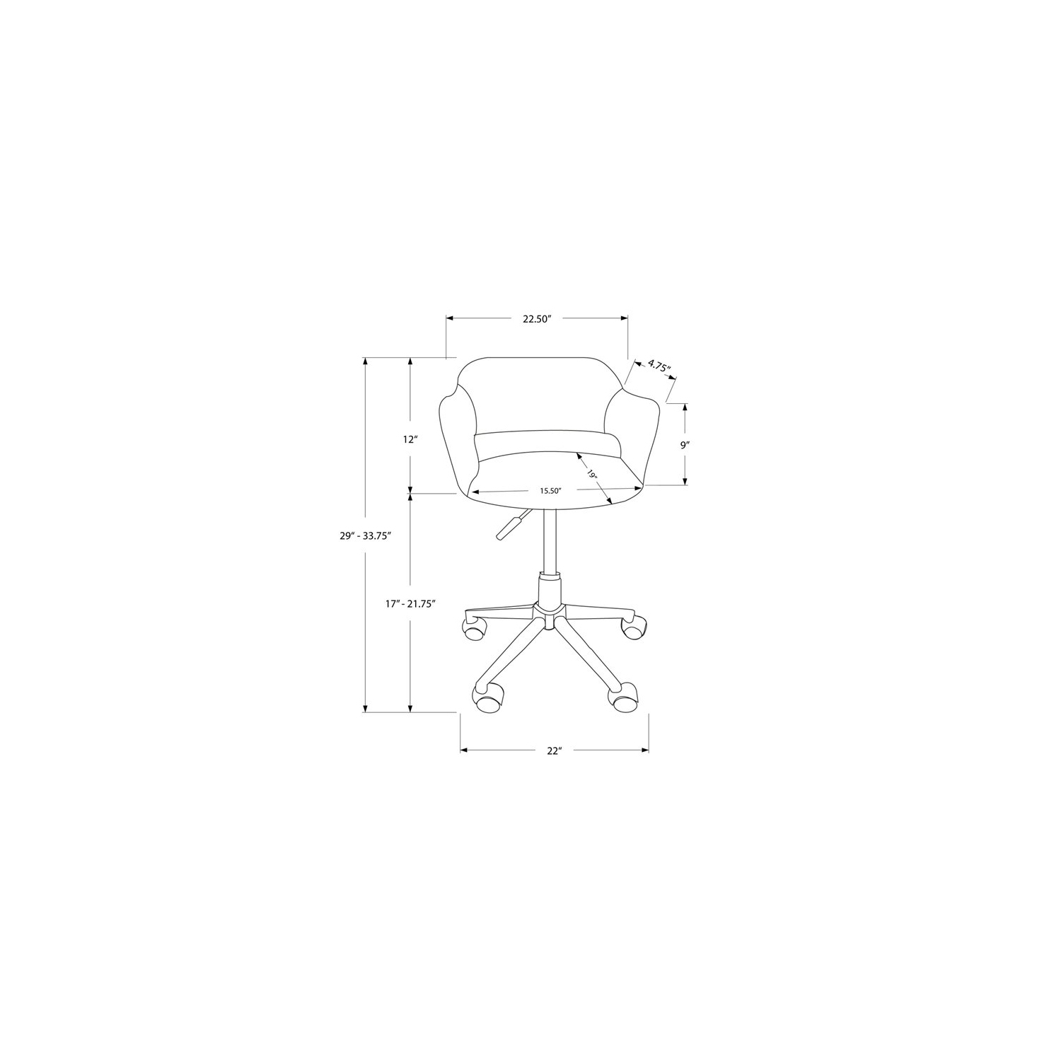 Chaise de bureau base hydraulique en métal chromé noir