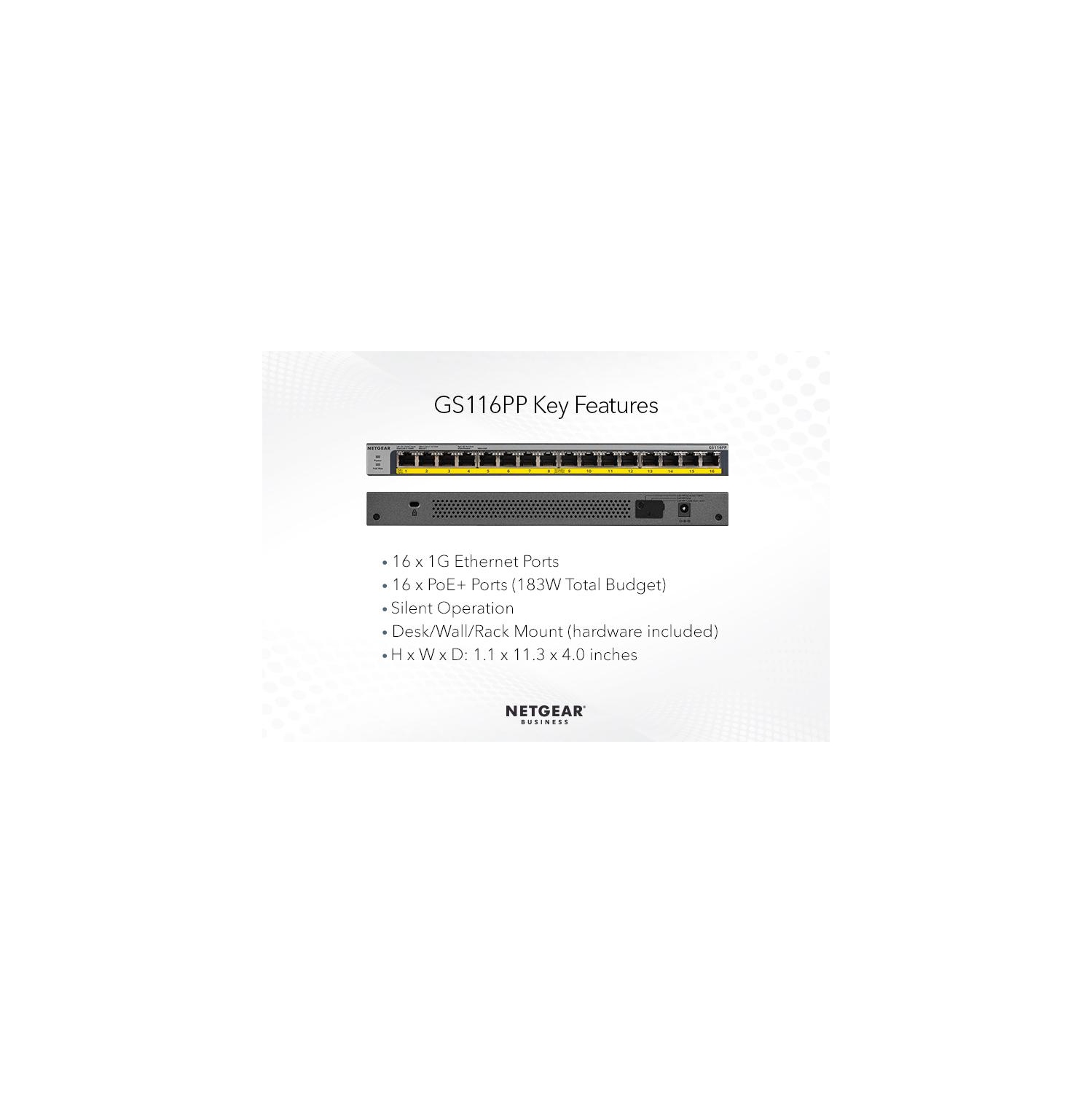 Netgear 16-Port Gigabit PoE+ Compliant Unmanaged Switch -