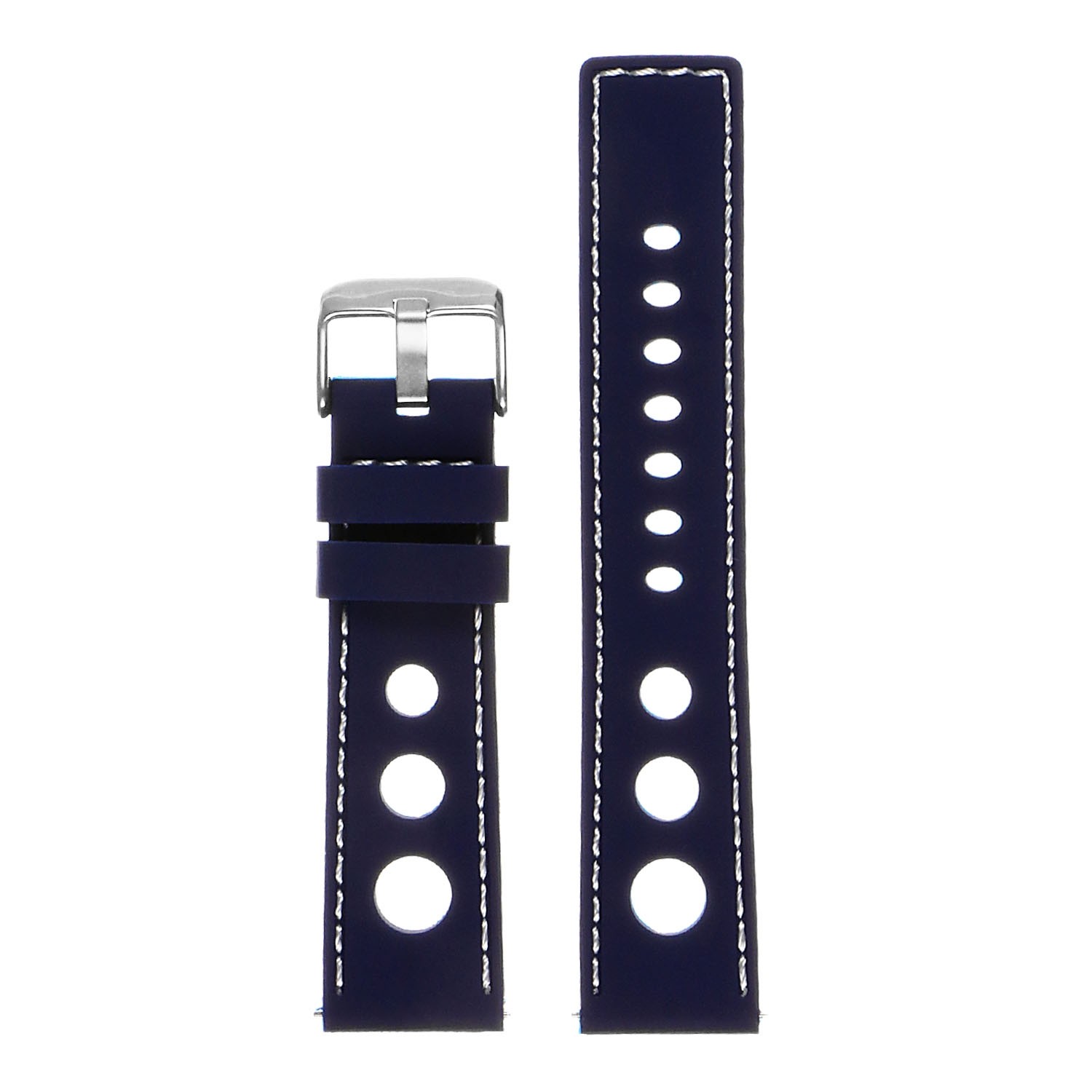 StrapsCo Bracelet de Montre de Course GT Rallye en Caoutchouc - Dégagement Rapide - 18mm Bleu & Blanc