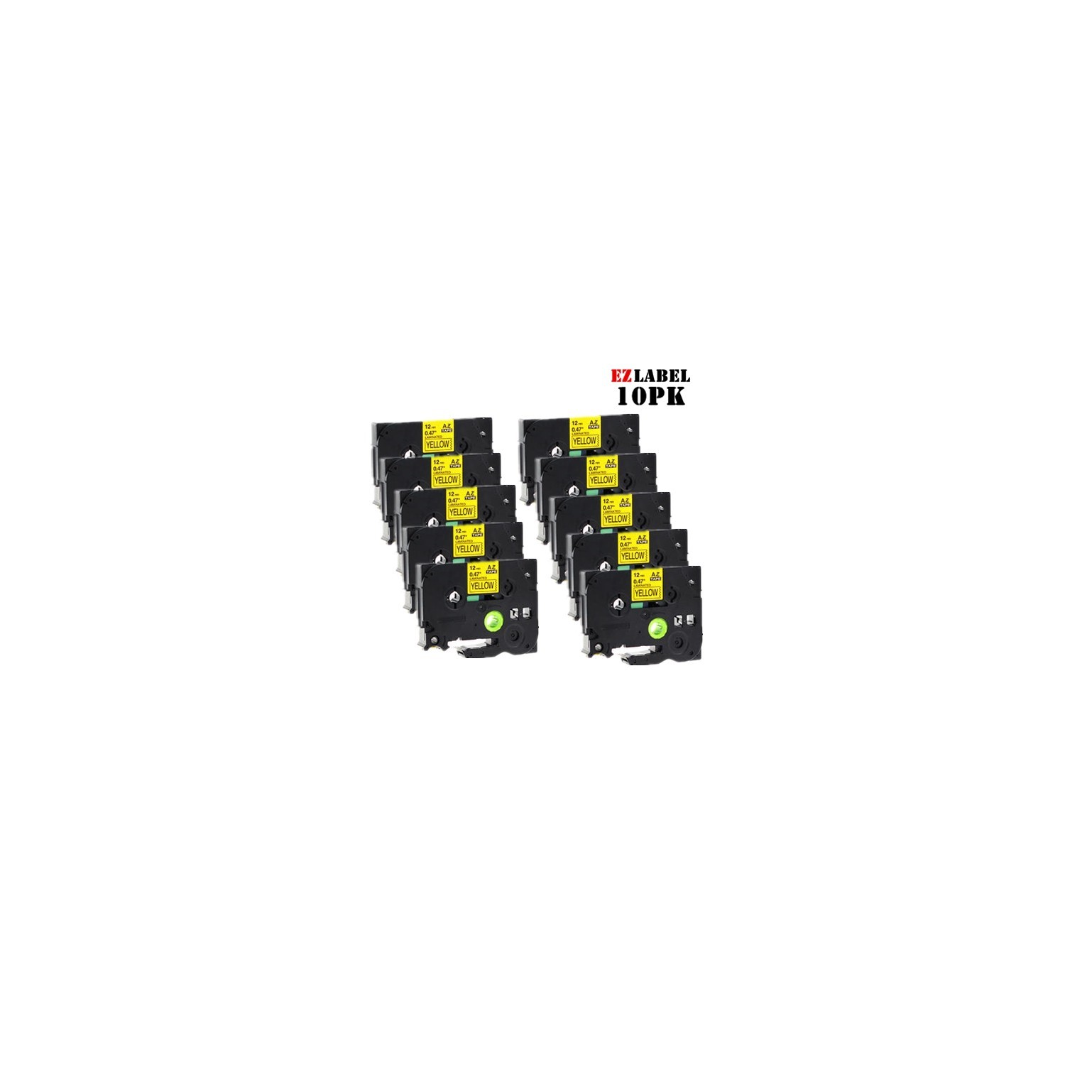 10 PK EZlabel TZE631 TZE-631 compatible Black on Yellow laminated tape for Brother P-Touch printer, 12mm x 8m