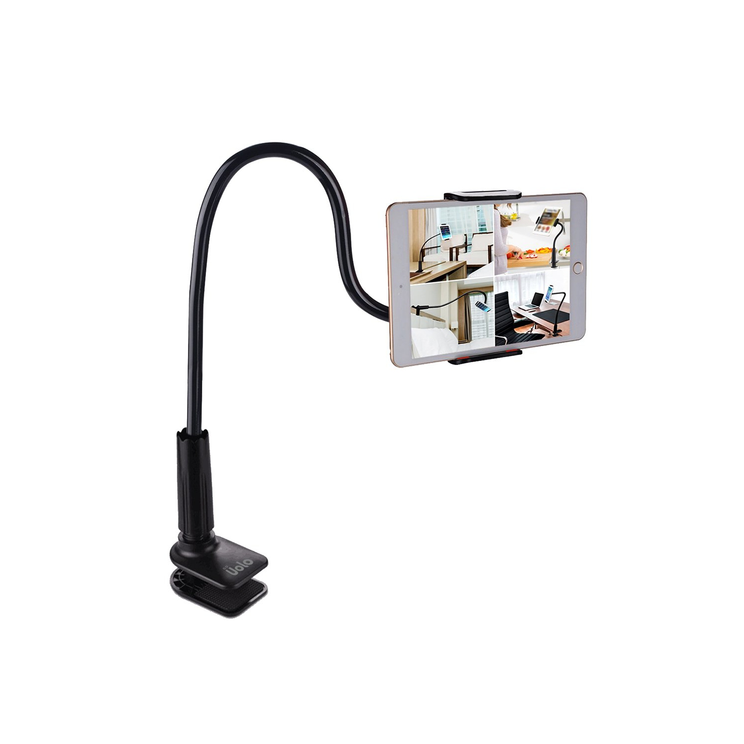 Uolo Gooseneck Mount for Smartphone/Tablet - Flexible arm & clamp with holder to fit 4 - 10.6" Apple & Android Device