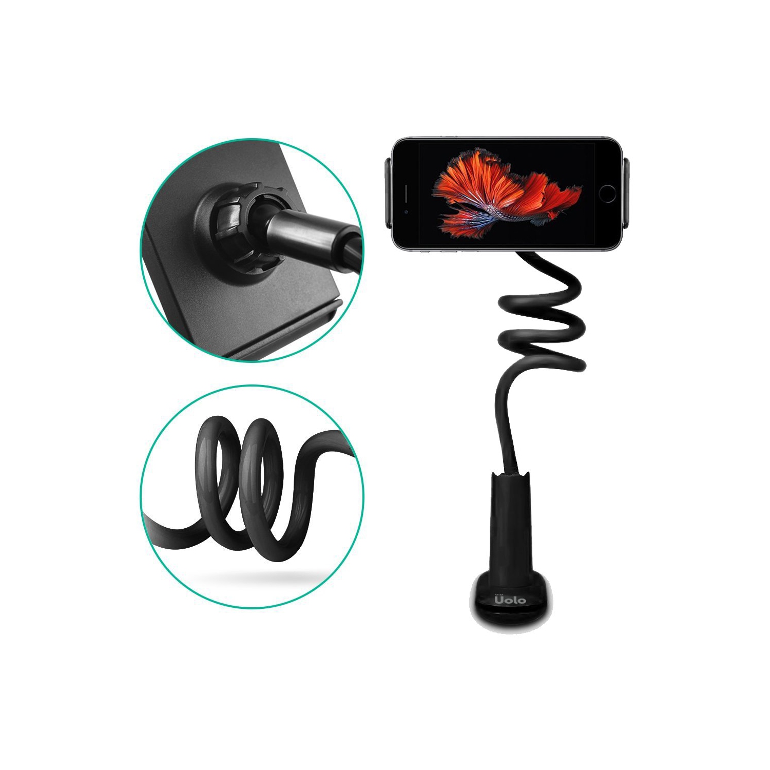 Uolo Gooseneck Mount for Smartphone/Tablet - Flexible arm & clamp with holder to fit 4 - 10.6" Apple & Android Device