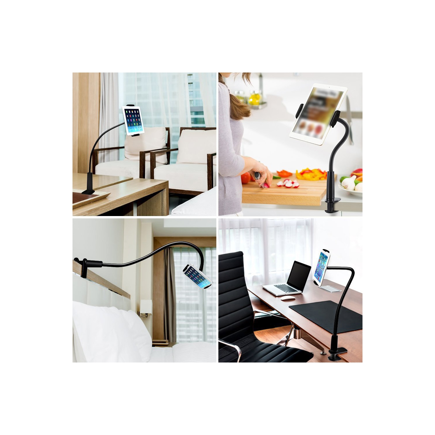 Uolo Gooseneck Mount for Smartphone/Tablet - Flexible arm & clamp with holder to fit 4 - 10.6" Apple & Android Device