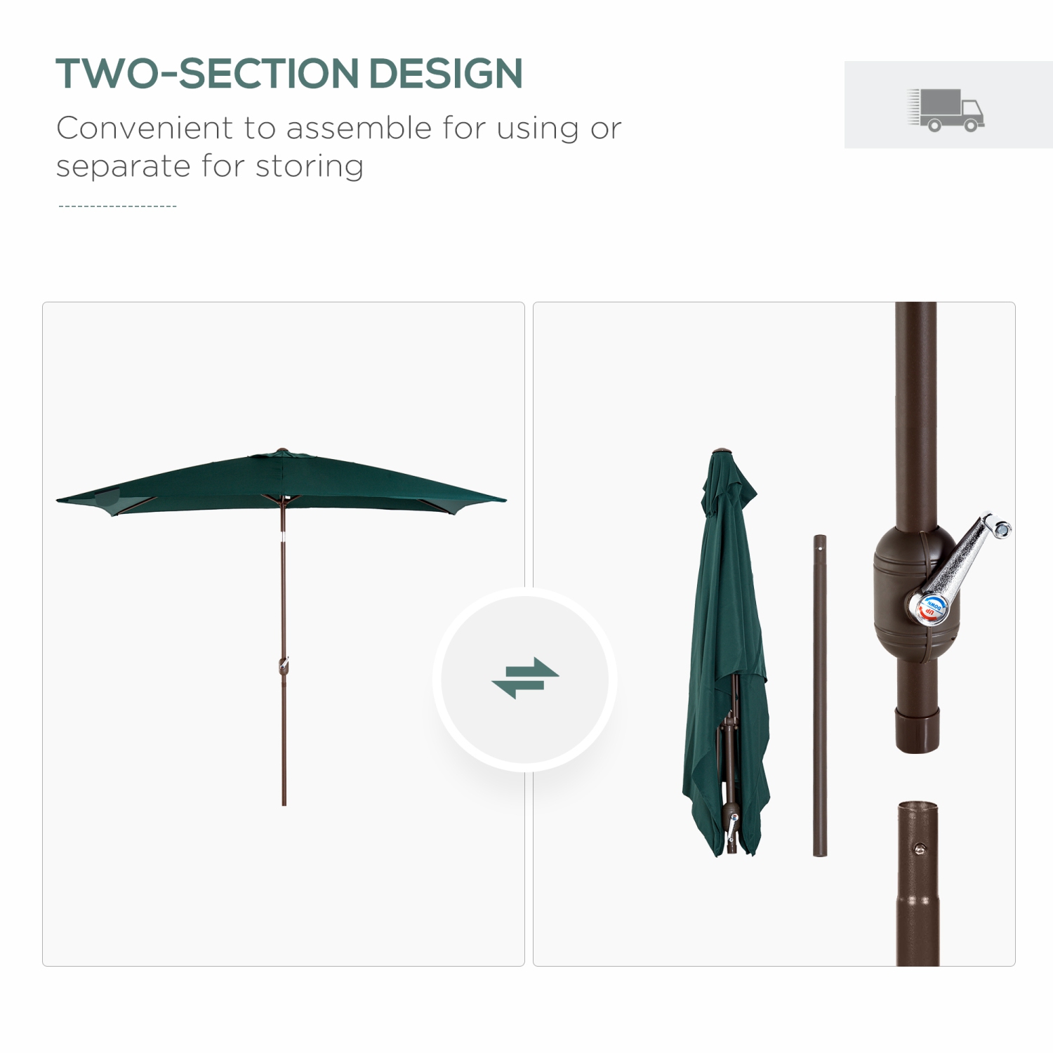 Parasol de patio rectangulaire inclinable en aluminium de 6 x 10 pi Parasol d'extérieur avec manivelle Outsunny, parasol de jardin