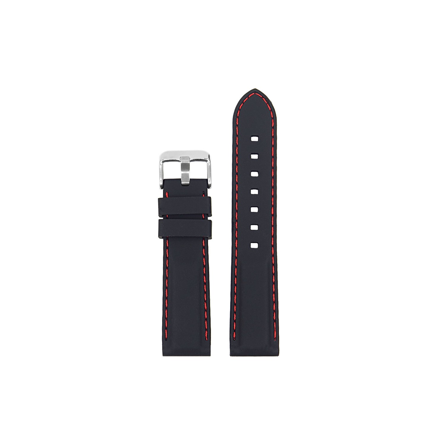 StrapsCo Silicone Rubber Diver Mens Watch Band - Quick Release Strap - 22mm Black & Red