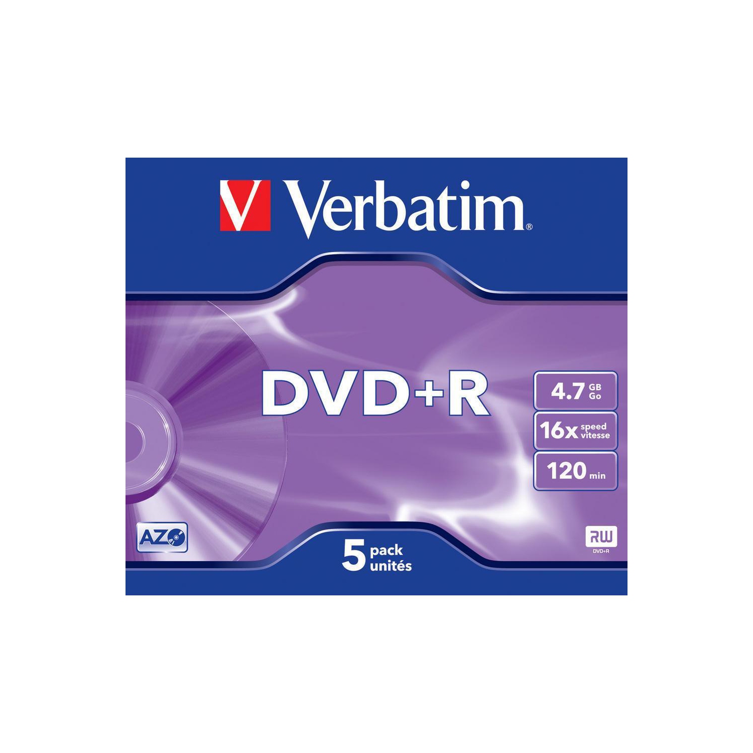 VERBATIM 43497 DVD+R 4.7 GB 5 PK JEWEL CASE 16X 120M