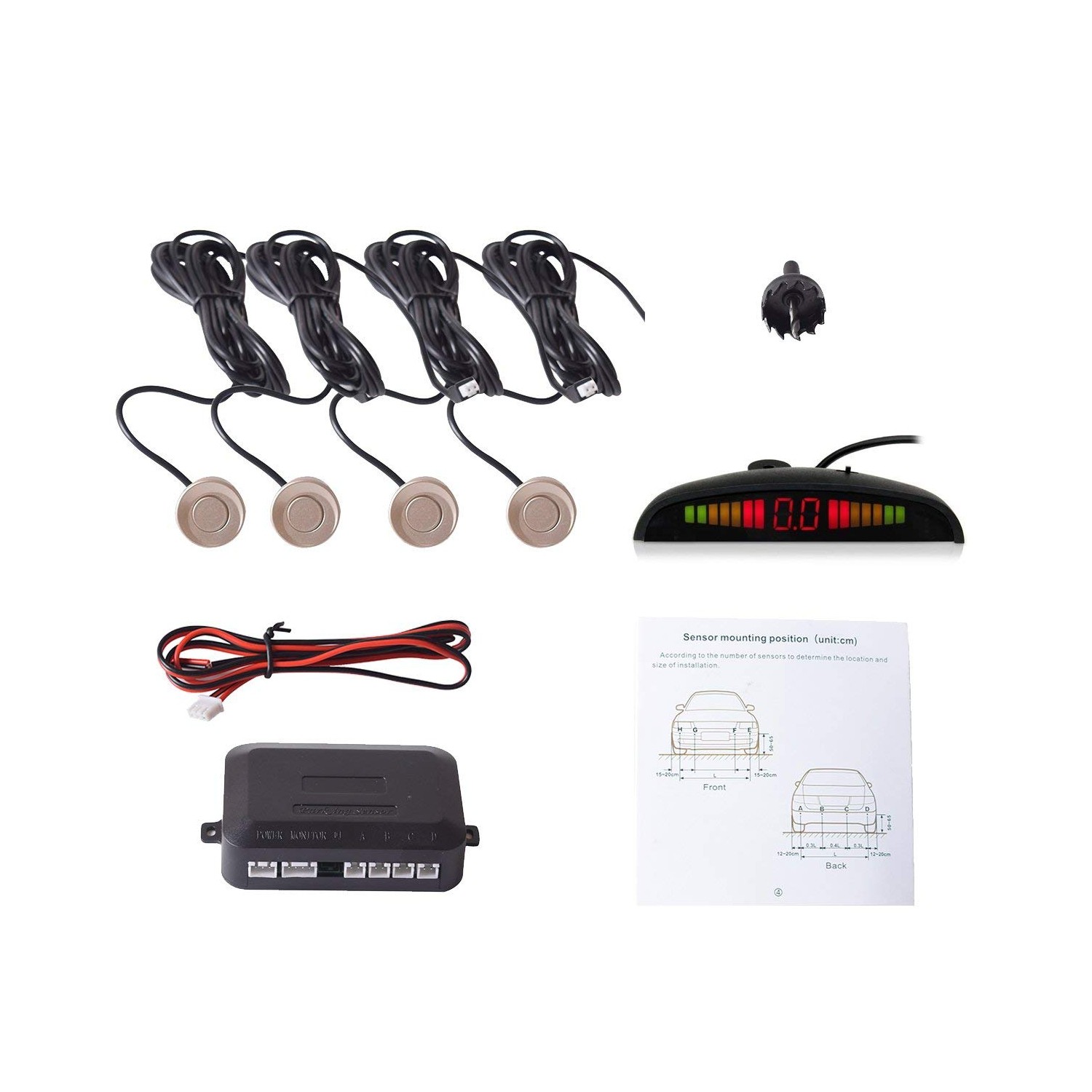 Ekylin Car Auto Vehicle Reverse Backup Radar System With 4 Parking Sensors Distance Detection Led Distance Display Sound W Best Buy Canada