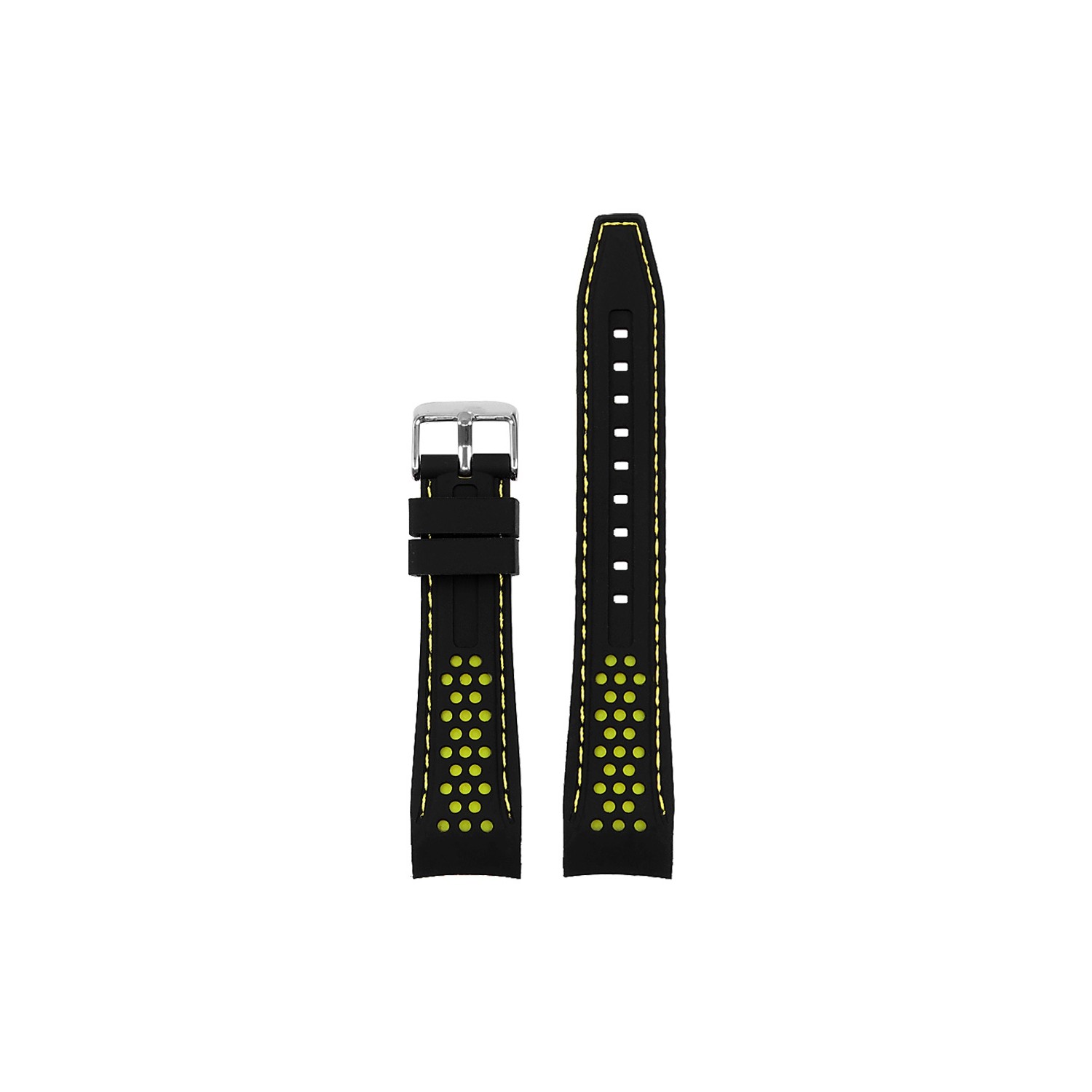 StrapsCo Perforated Silicone Rubber Rally Racing Watch Band Strap with Curved Ends - 20mm Black & Yellow