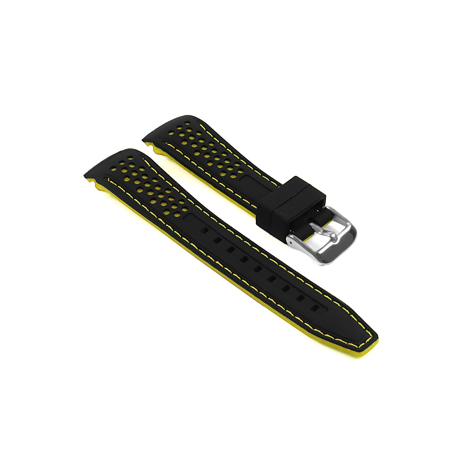 StrapsCo Perforated Silicone Rubber Rally Racing Watch Band Strap with Curved Ends - 24mm Black & Yellow