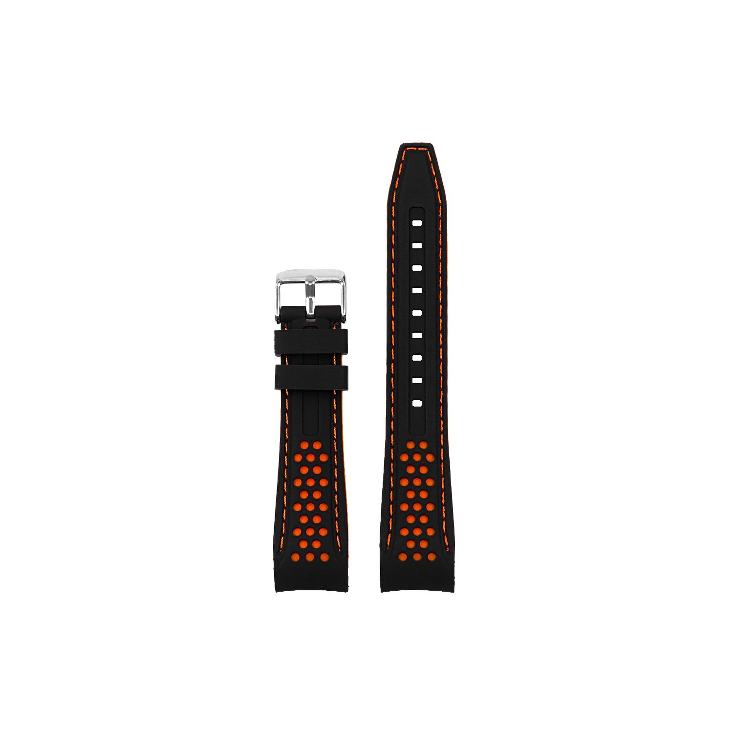 StrapsCo Perforated Silicone Rubber Rally Racing Watch Band Strap with Curved Ends - 22mm Black & Orange