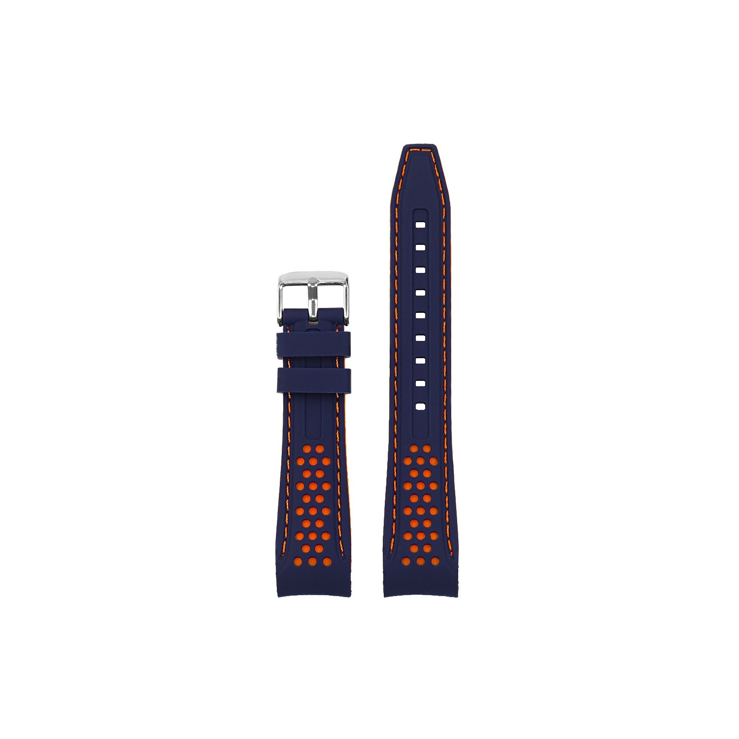 StrapsCo Perforated Silicone Rubber Rally Racing Watch Band Strap with Curved Ends - 22mm Blue & Orange