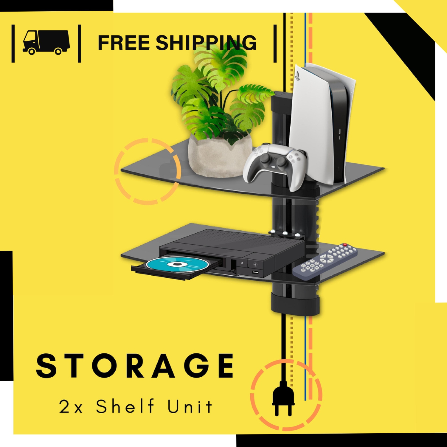 TEXONIC AV Component Wall Mount: Two-Tier Floating Shelf for Stylish Storage