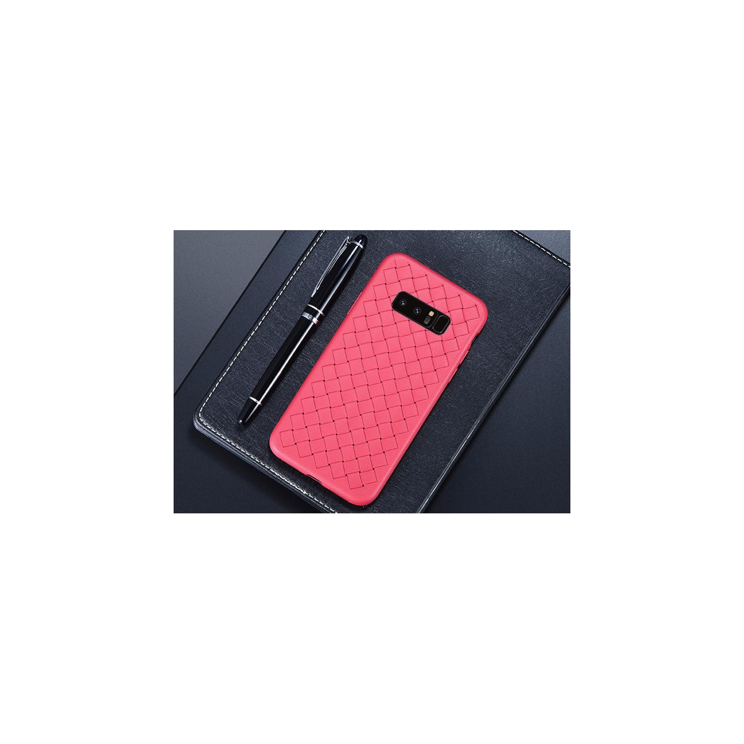 PANDACO Red Leather Cross-Weave Case for Samsung Galaxy Note 8