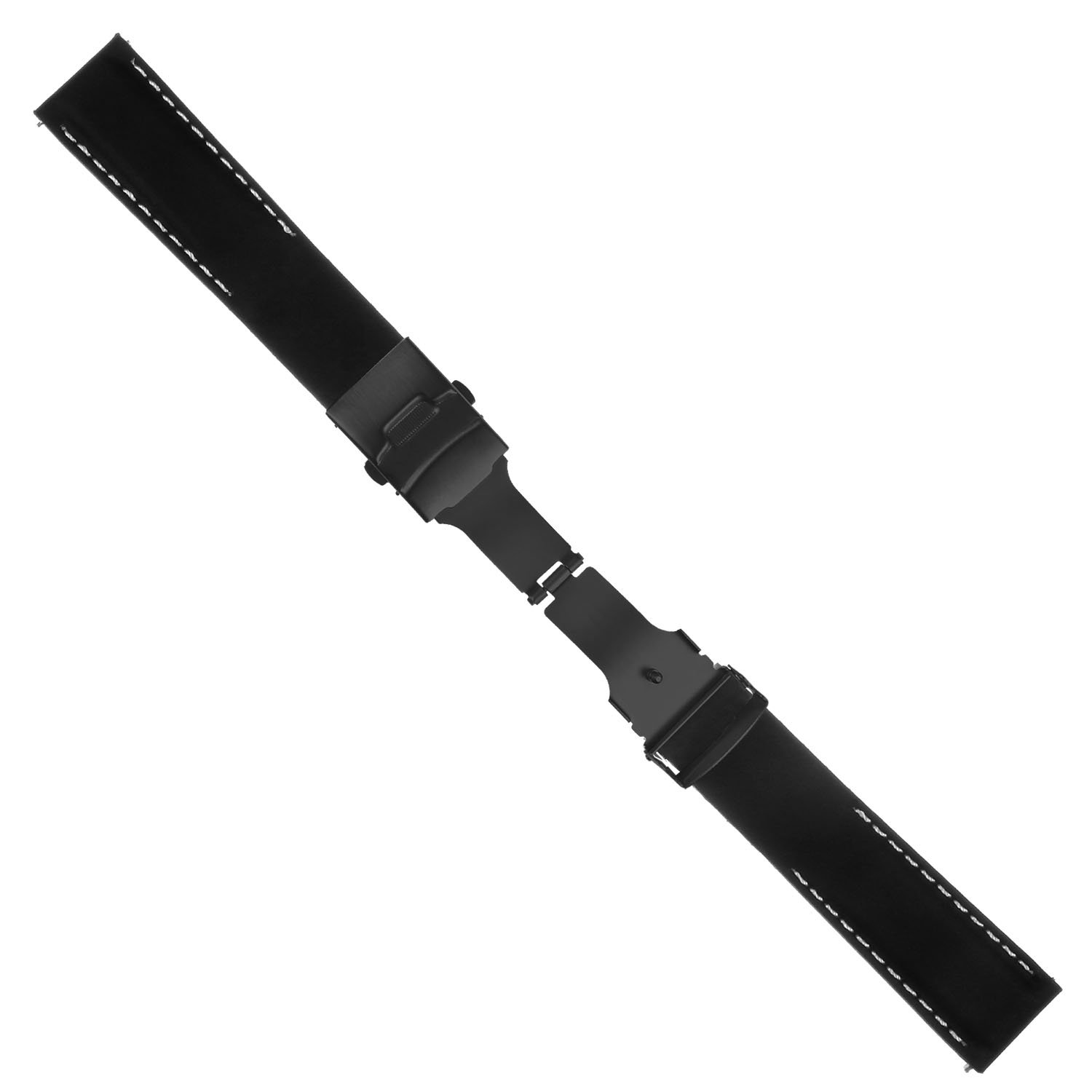 StrapsCo Rubber Watch Band with Stitching & Matte Black Deployant Clasp - Quick Release Strap - 18mm Black & White