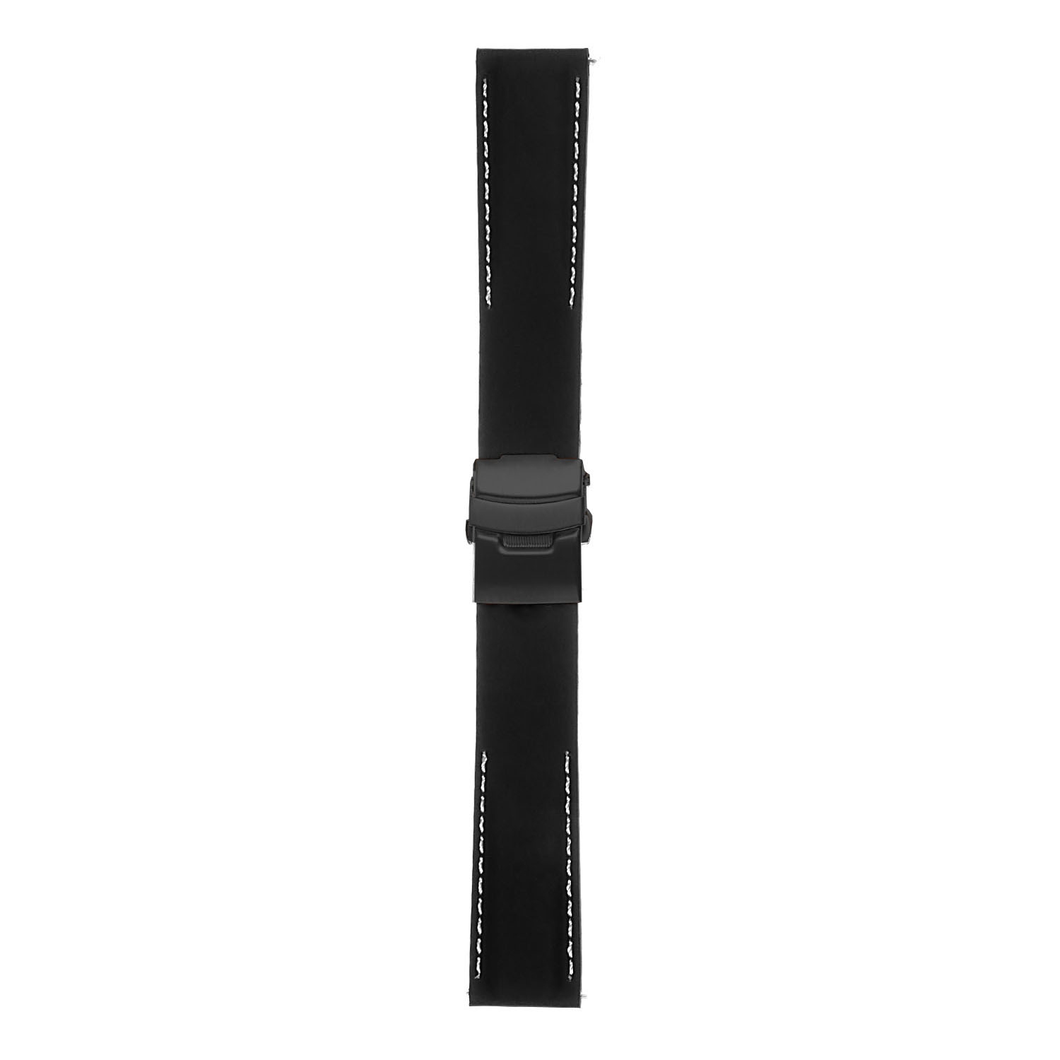 StrapsCo Bracelet de Montre à Dégagement Rapide en Caoutchouc avec Coutures et Boucle Déployante en Noire Mate - 24mm Noir & Blanc