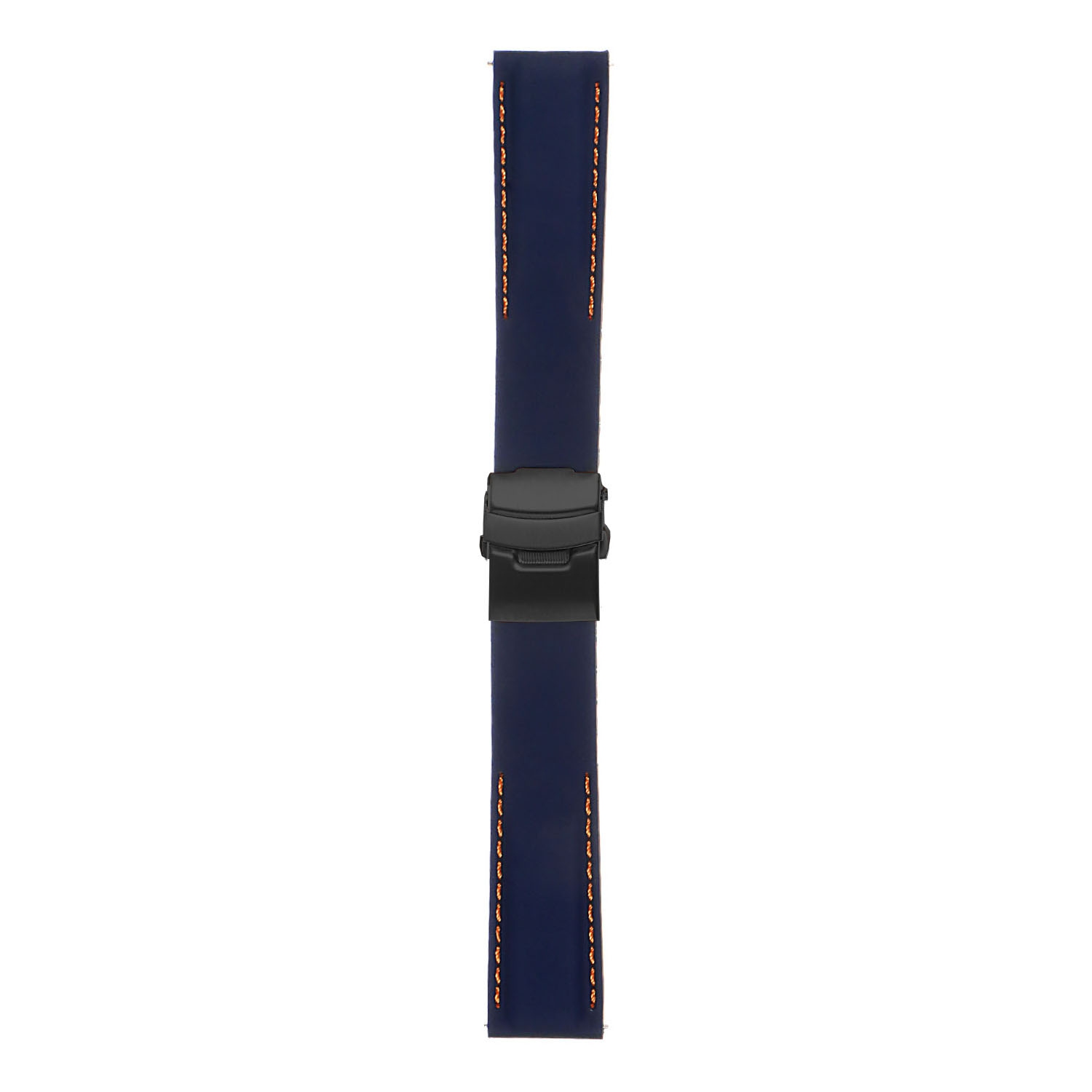 StrapsCo Rubber Watch Band with Stitching & Matte Black Deployant Clasp - Quick Release Strap - 24mm Blue & Orange
