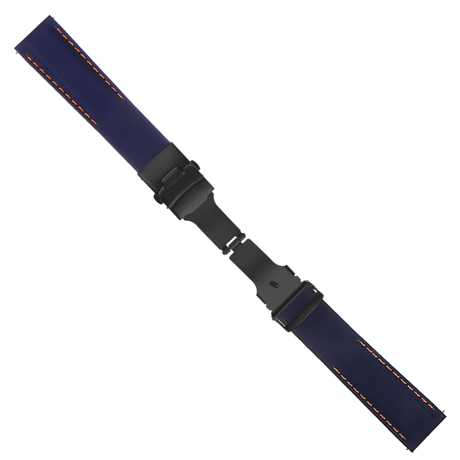 StrapsCo Rubber Watch Band with Stitching & Matte Black Deployant Clasp - Quick Release Strap - 24mm Blue & Orange