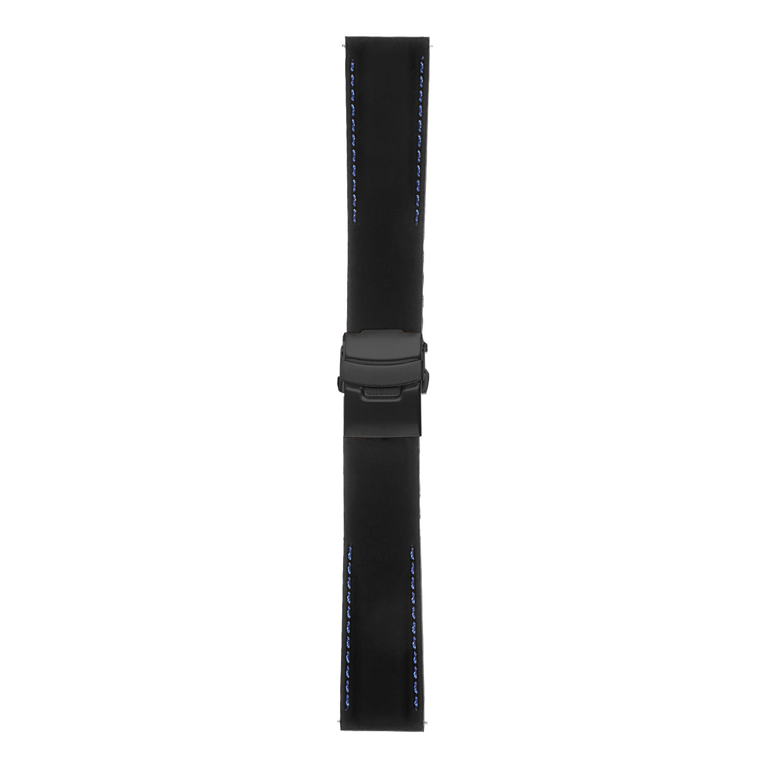 StrapsCo Rubber Watch Band with Stitching & Matte Black Deployant Clasp - Quick Release Strap - 24mm Black & Blue