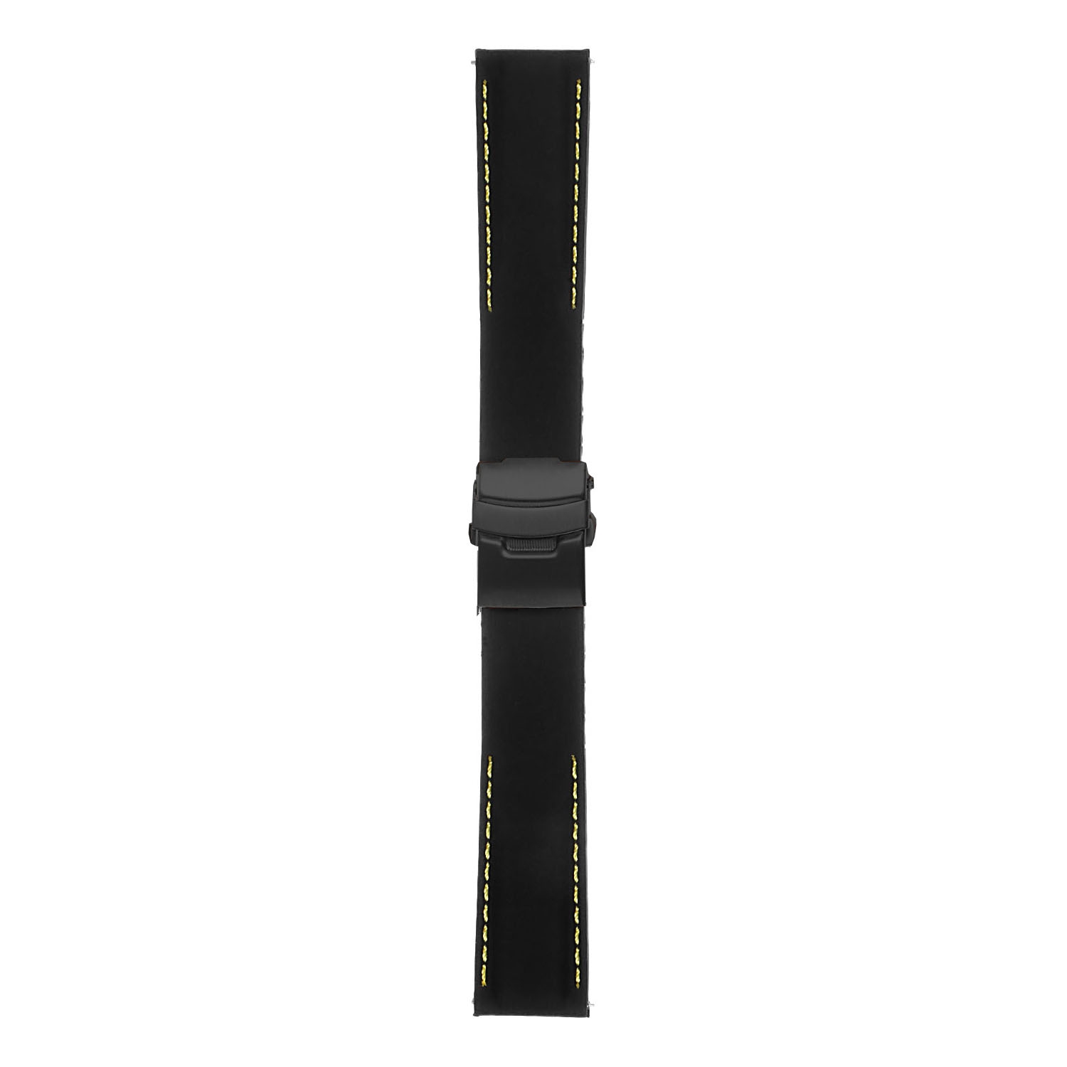 StrapsCo Rubber Watch Band with Stitching & Matte Black Deployant Clasp - Quick Release Strap - 24mm Black & Yellow