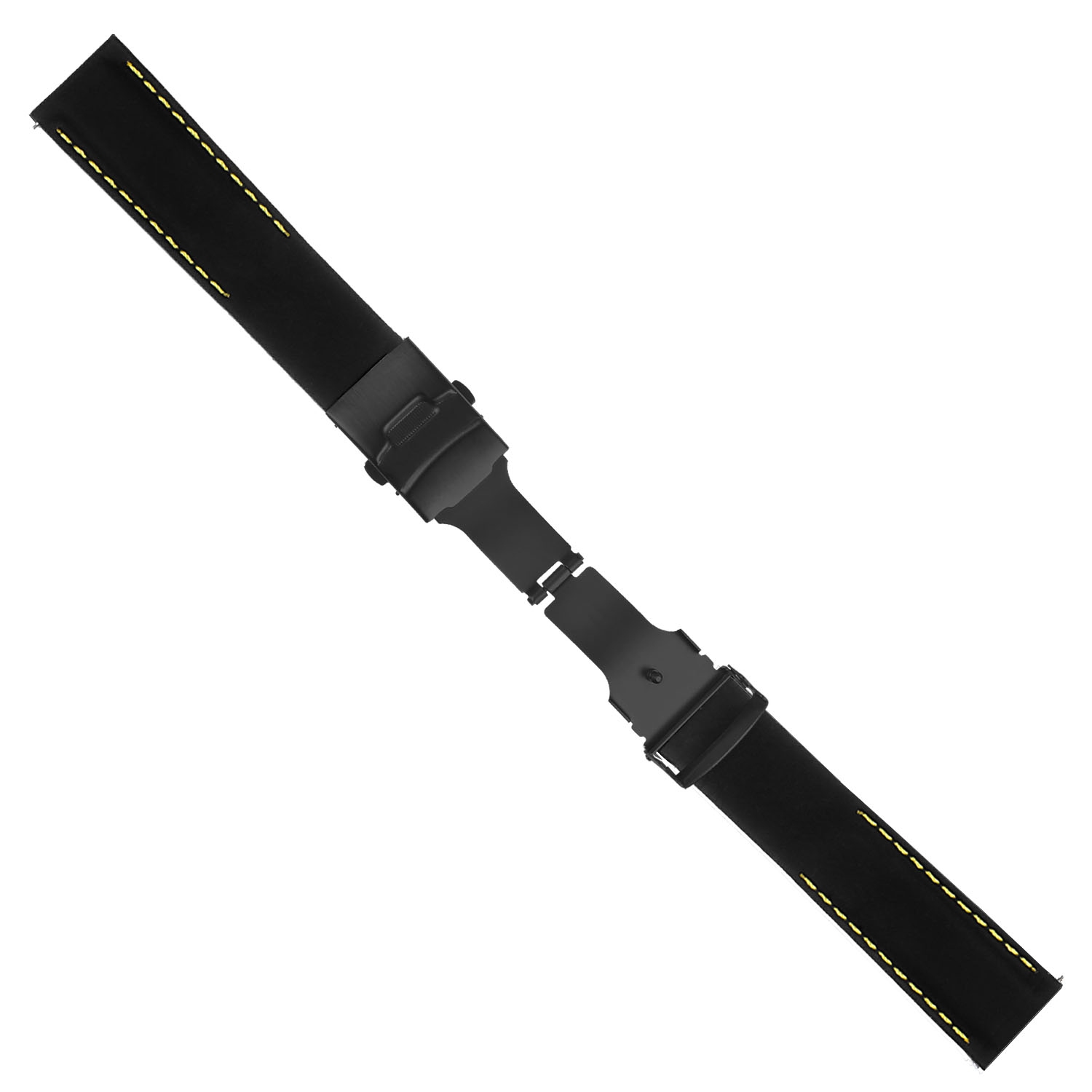 StrapsCo Rubber Watch Band with Stitching & Matte Black Deployant Clasp - Quick Release Strap - 24mm Black & Yellow