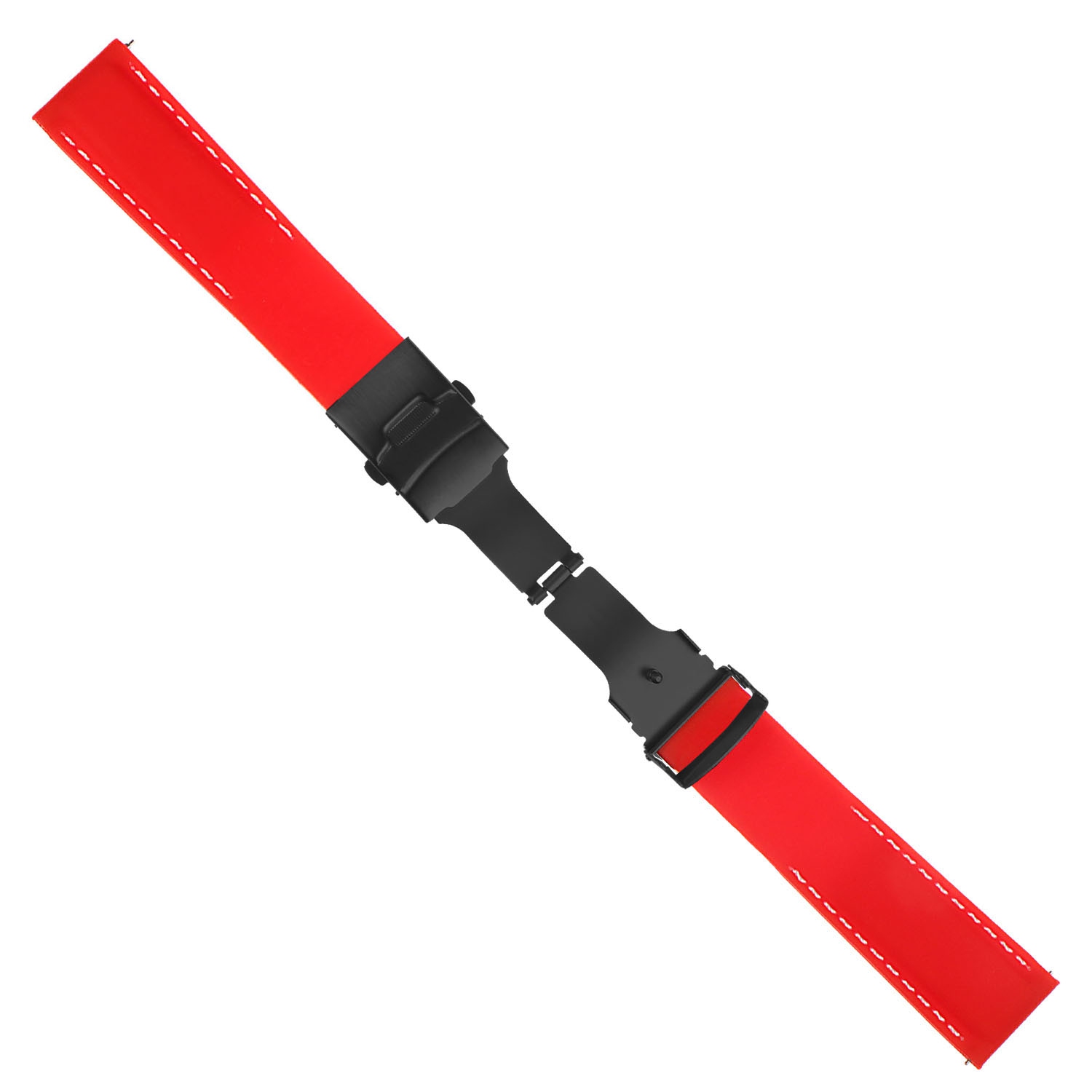 StrapsCo Rubber Watch Band with Stitching & Matte Black Deployant Clasp - Quick Release Strap - 22mm Red & White