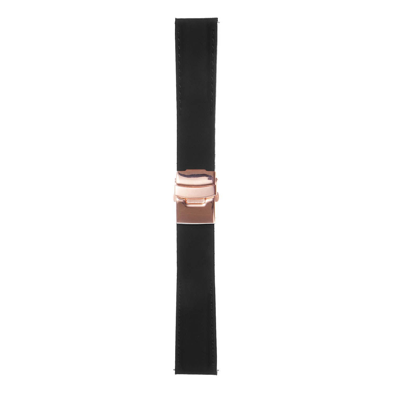 StrapsCo Rubber Watch Band with Stitching & Rose Gold Deployant Clasp - Quick Release Strap - 22mm Black
