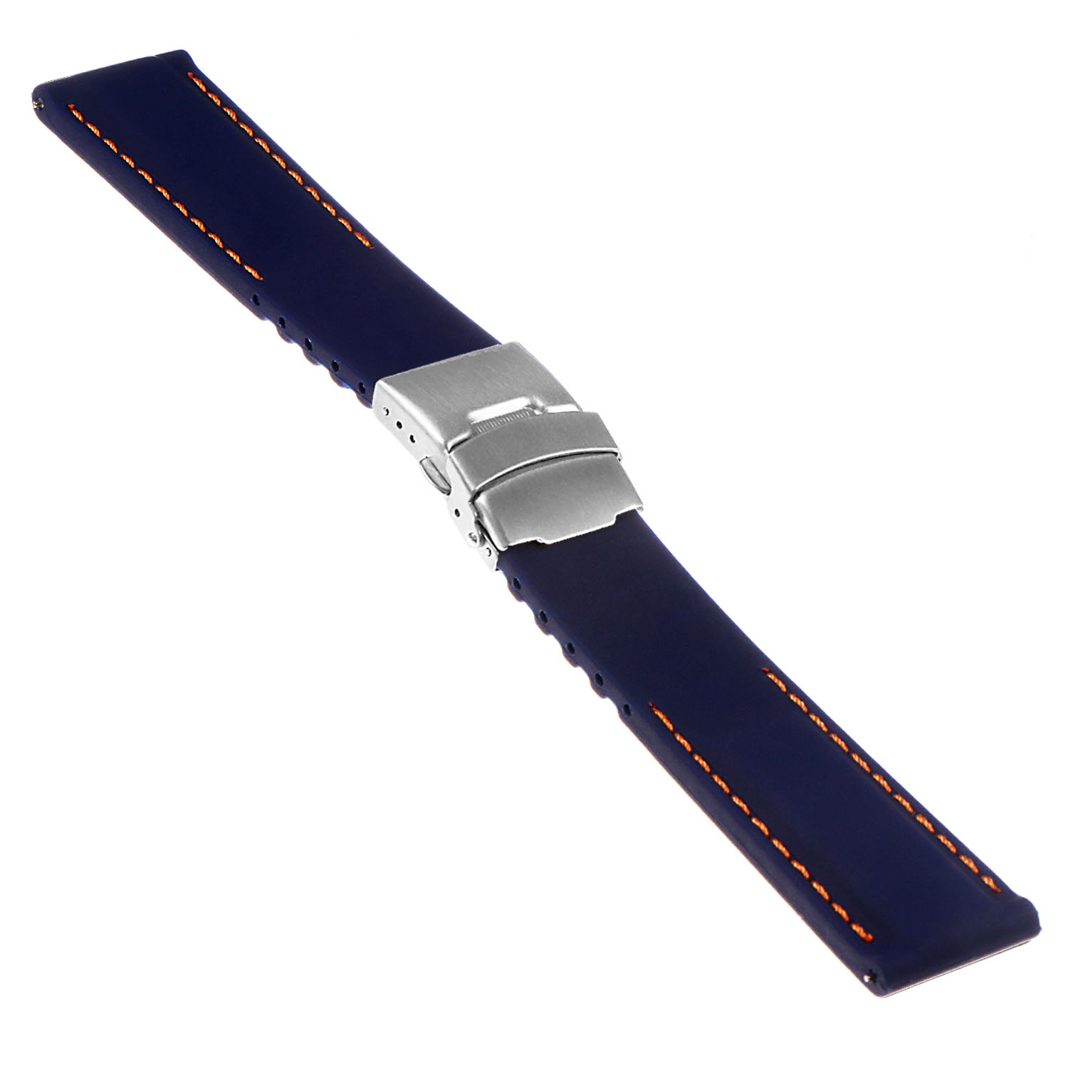 StrapsCo Bracelet de Montre à Dégagement Rapide en Caoutchouc avec Coutures et Boucle Déployante - 24mm Bleu & Orange