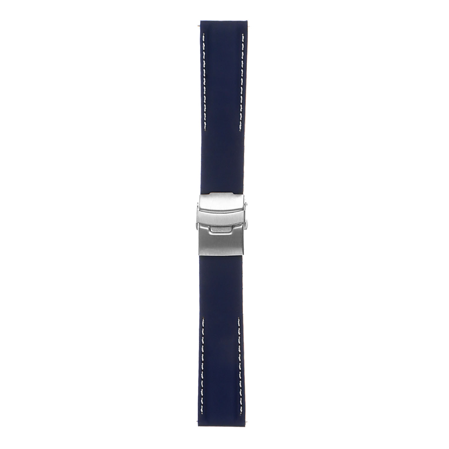 StrapsCo Rubber Watch Band with Stitching & Deployant Clasp - Quick Release Strap - 24mm Blue & White