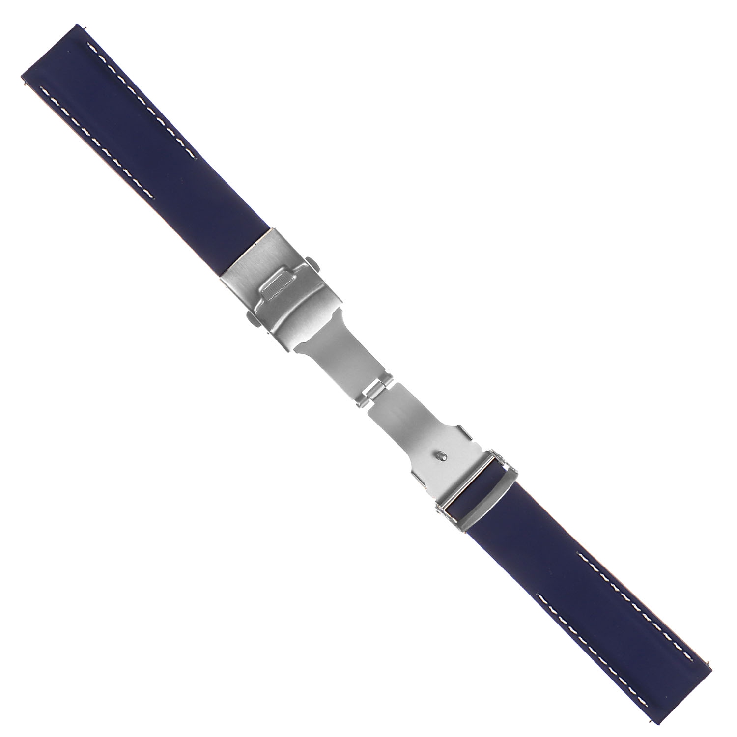 StrapsCo Rubber Watch Band with Stitching & Deployant Clasp - Quick Release Strap - 24mm Blue & White