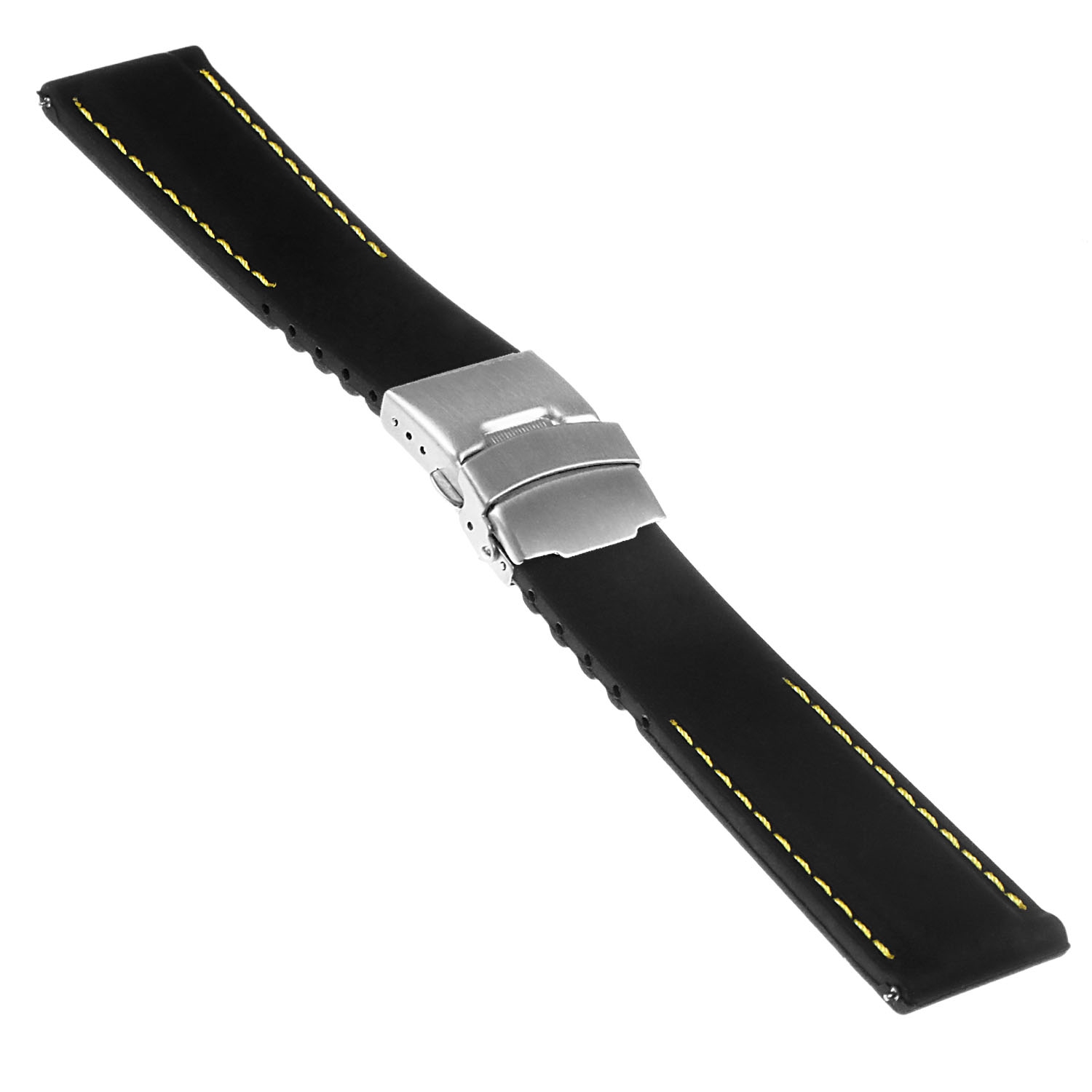 StrapsCo Bracelet de Montre à Dégagement Rapide en Caoutchouc avec Coutures et Boucle Déployante - 18mm Noir & Jaune