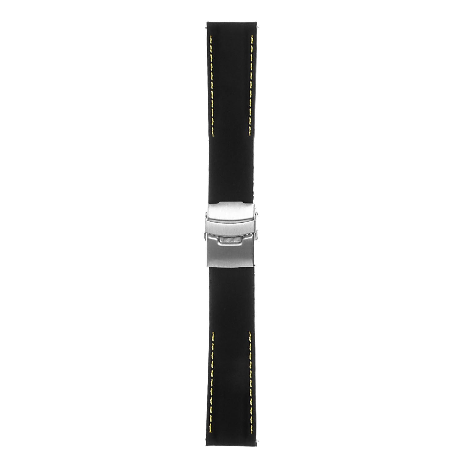 StrapsCo Bracelet de Montre à Dégagement Rapide en Caoutchouc avec Coutures et Boucle Déployante - 18mm Noir & Jaune