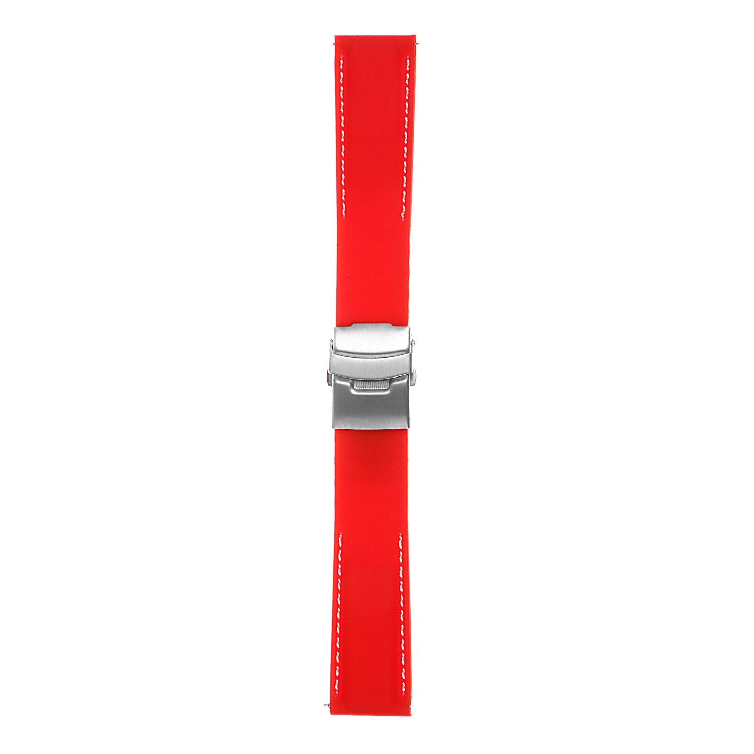 StrapsCo Rubber Watch Band with Stitching & Deployant Clasp - Quick Release Strap - 18mm Red & White