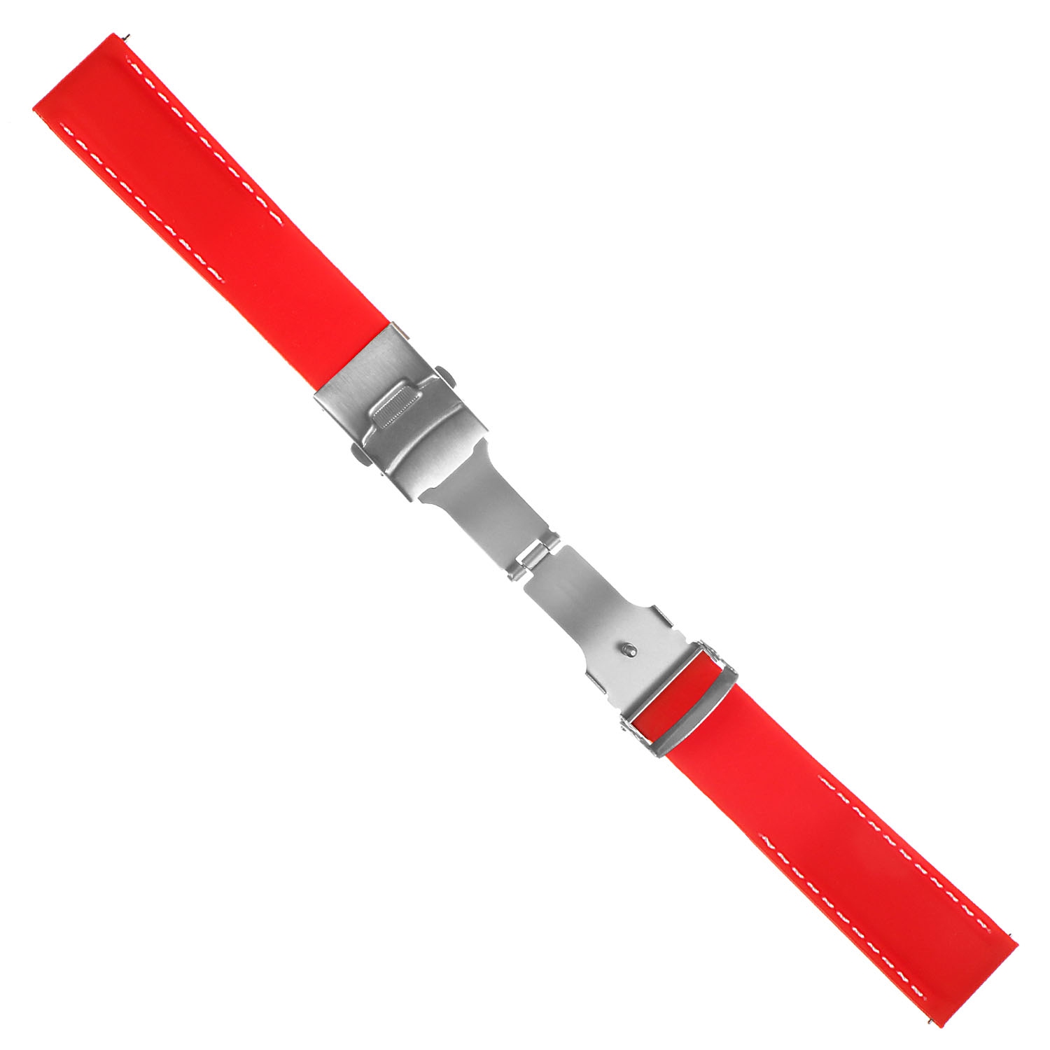 StrapsCo Rubber Watch Band with Stitching & Deployant Clasp - Quick Release Strap - 18mm Red & White