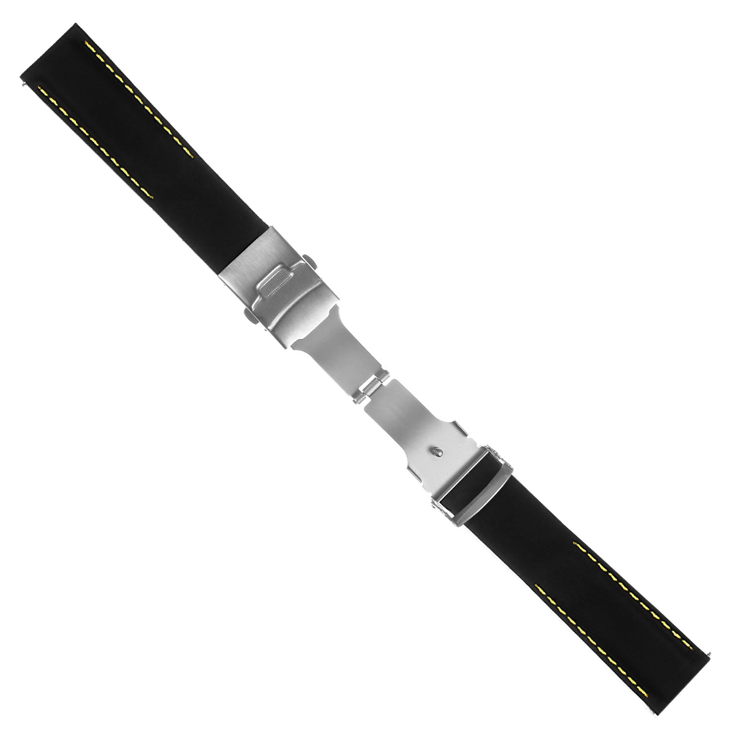 StrapsCo Rubber Watch Band with Stitching & Deployant Clasp - Quick Release Strap - 20mm Black & Yellow
