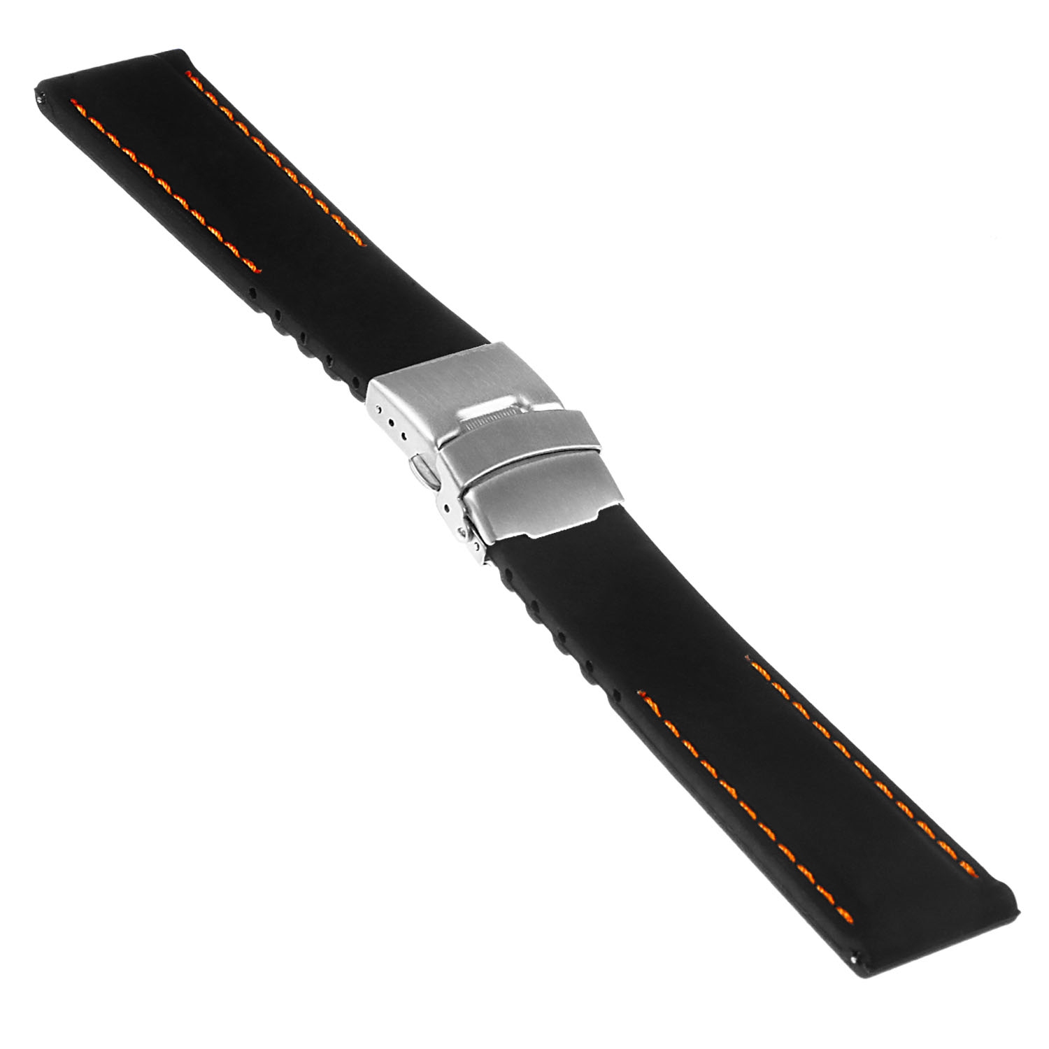 StrapsCo Bracelet de Montre à Dégagement Rapide en Caoutchouc avec Coutures et Boucle Déployante - 20mm Noir & Orange