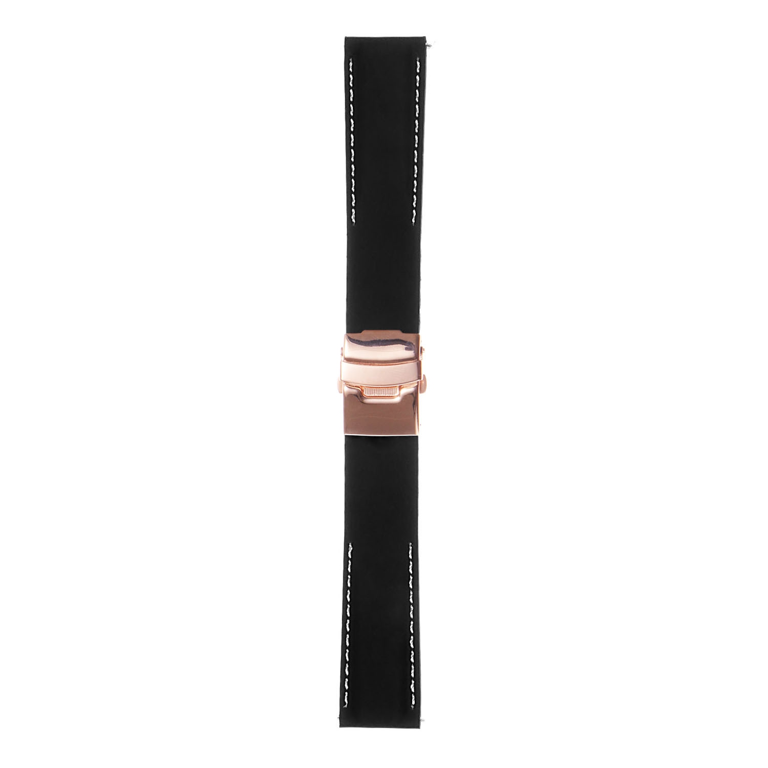 StrapsCo Rubber Watch Band with Stitching & Rose Gold Deployant Clasp - Quick Release Strap - 22mm Black & White