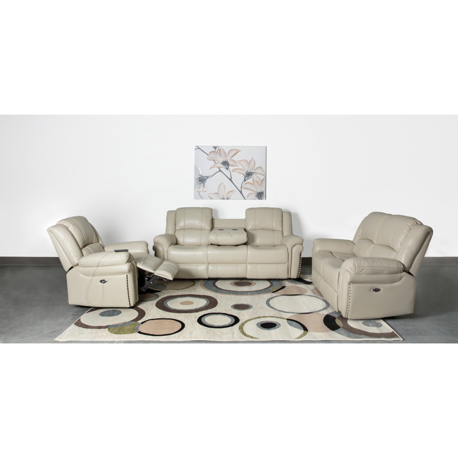 ENS. 3 pièces inclinables électriques cuir sofa, causeuse et fauteuil Alux A-Class Luxury Products - Beige