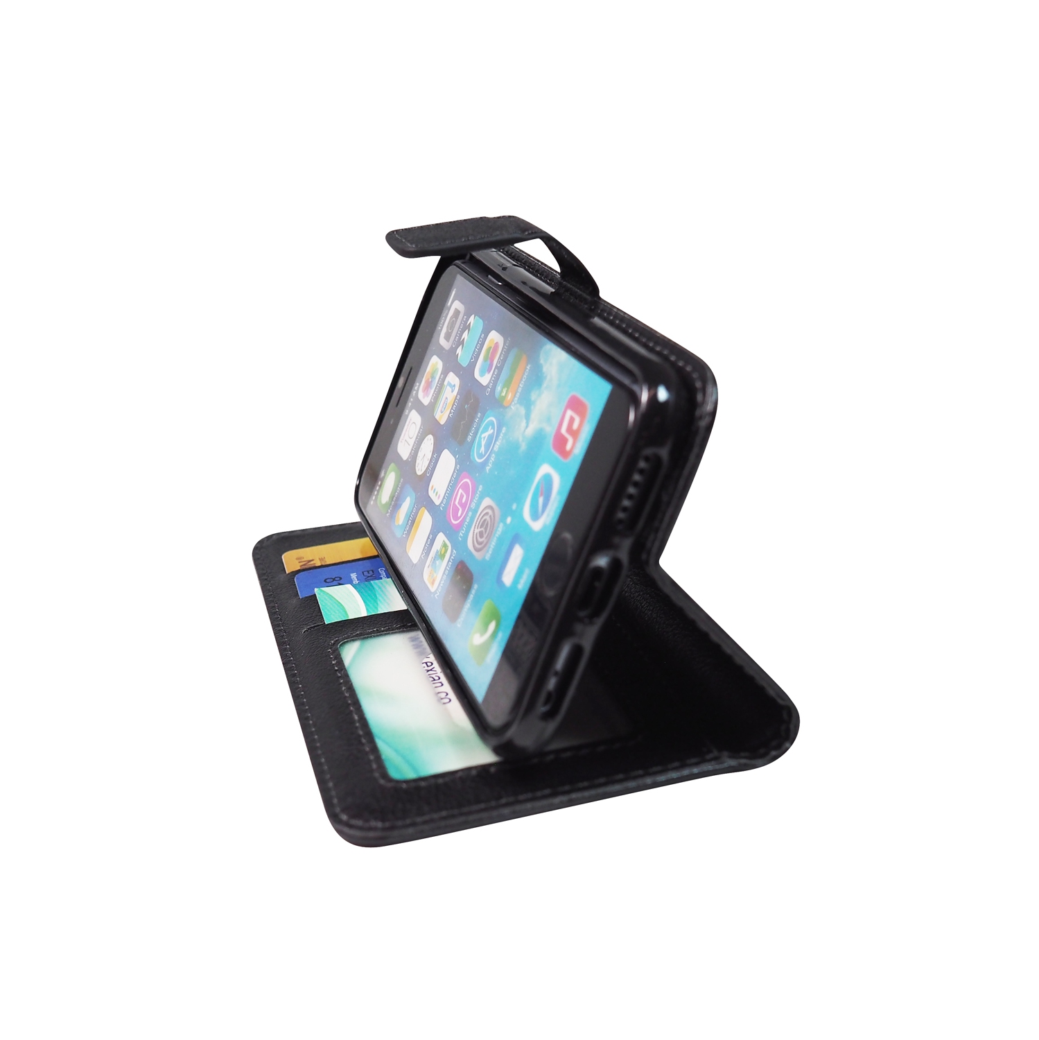 Exian iPhone X Screen Protectors X 2 and PU Leather Wallet Black